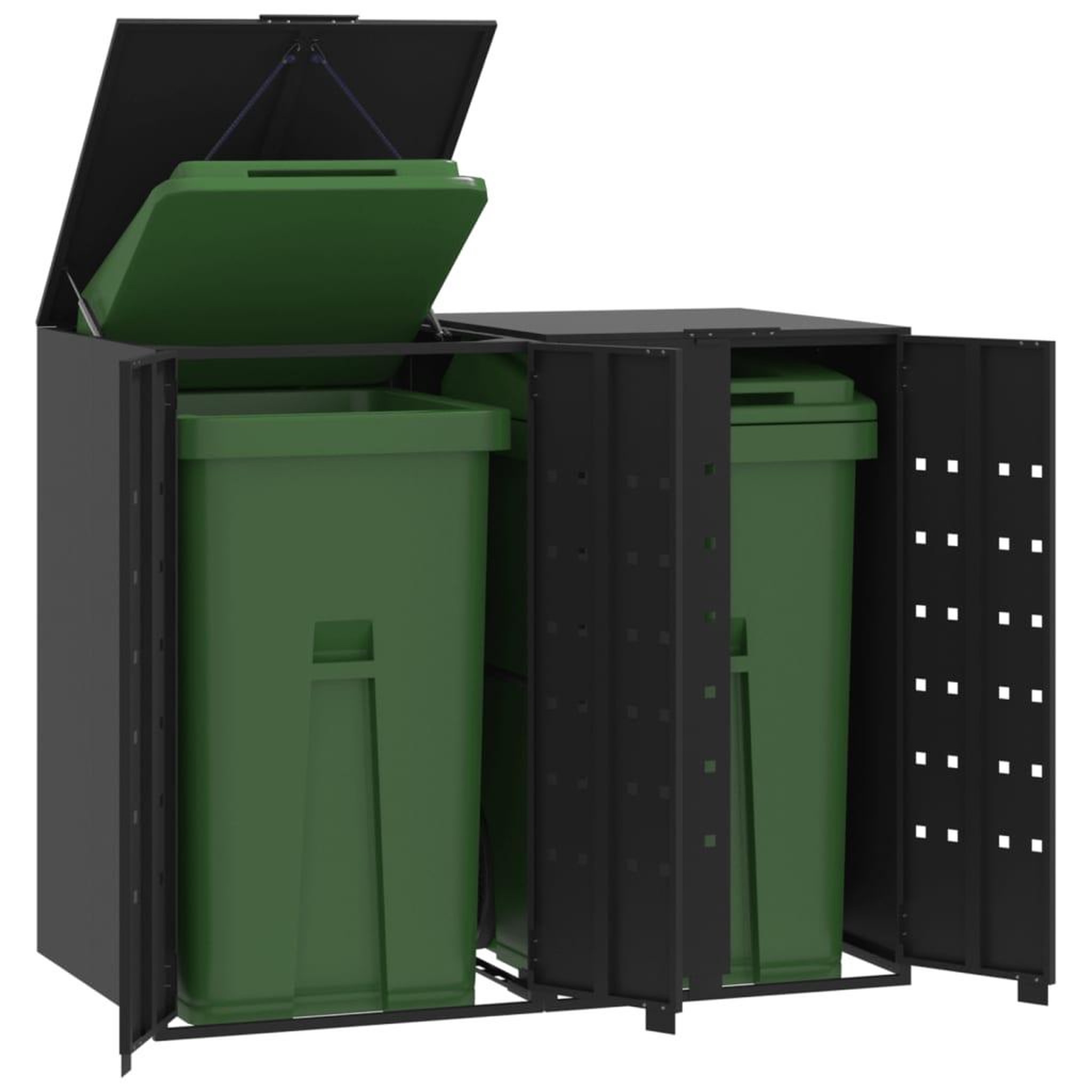 VIDAXL Rangement a roulettes pour poubelles pour 2 bacs noir acier