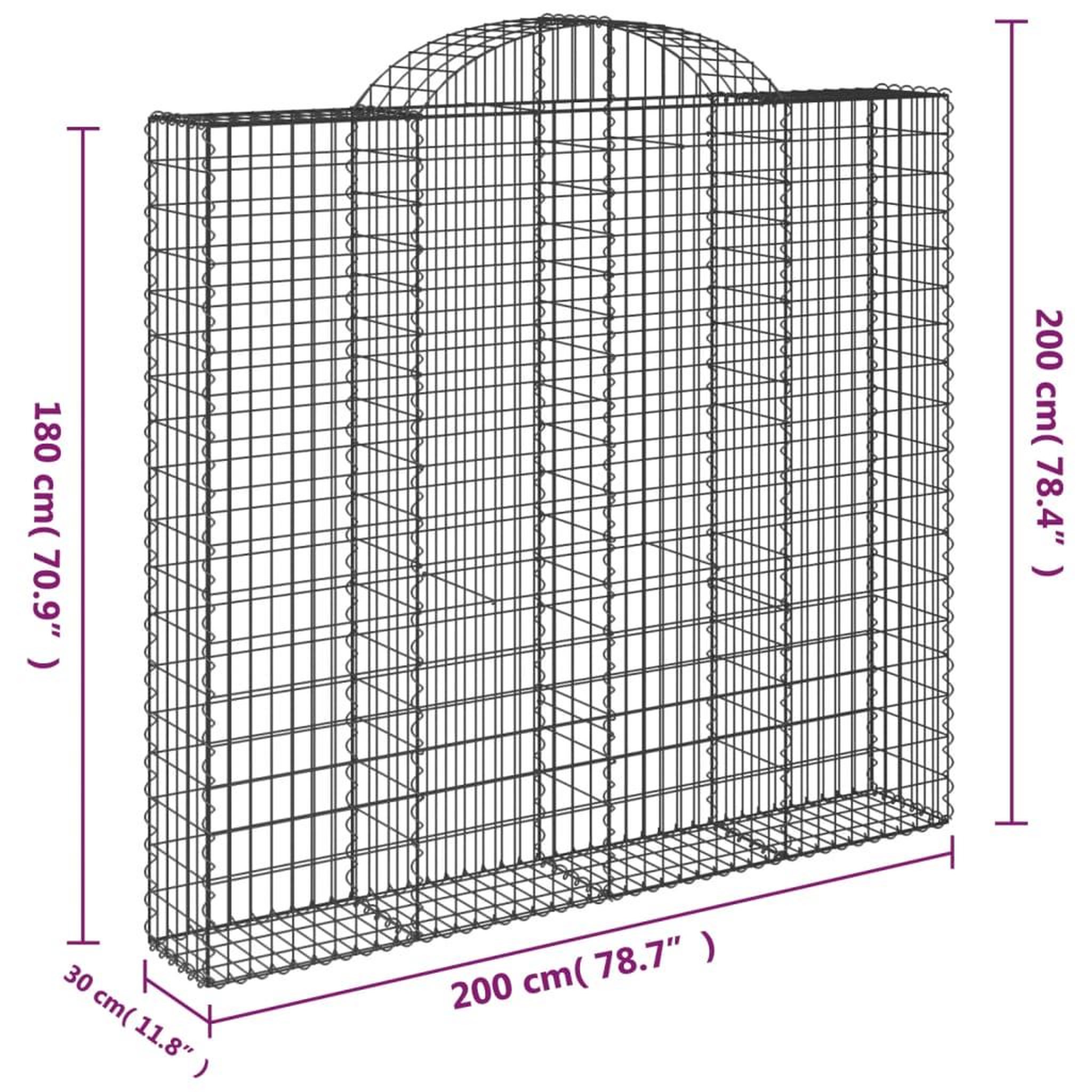 Voir la diapositive 6 : VIDAXL Paniers a gabions arques 2 pcs 200x30x180/200 cm Fer galvanise