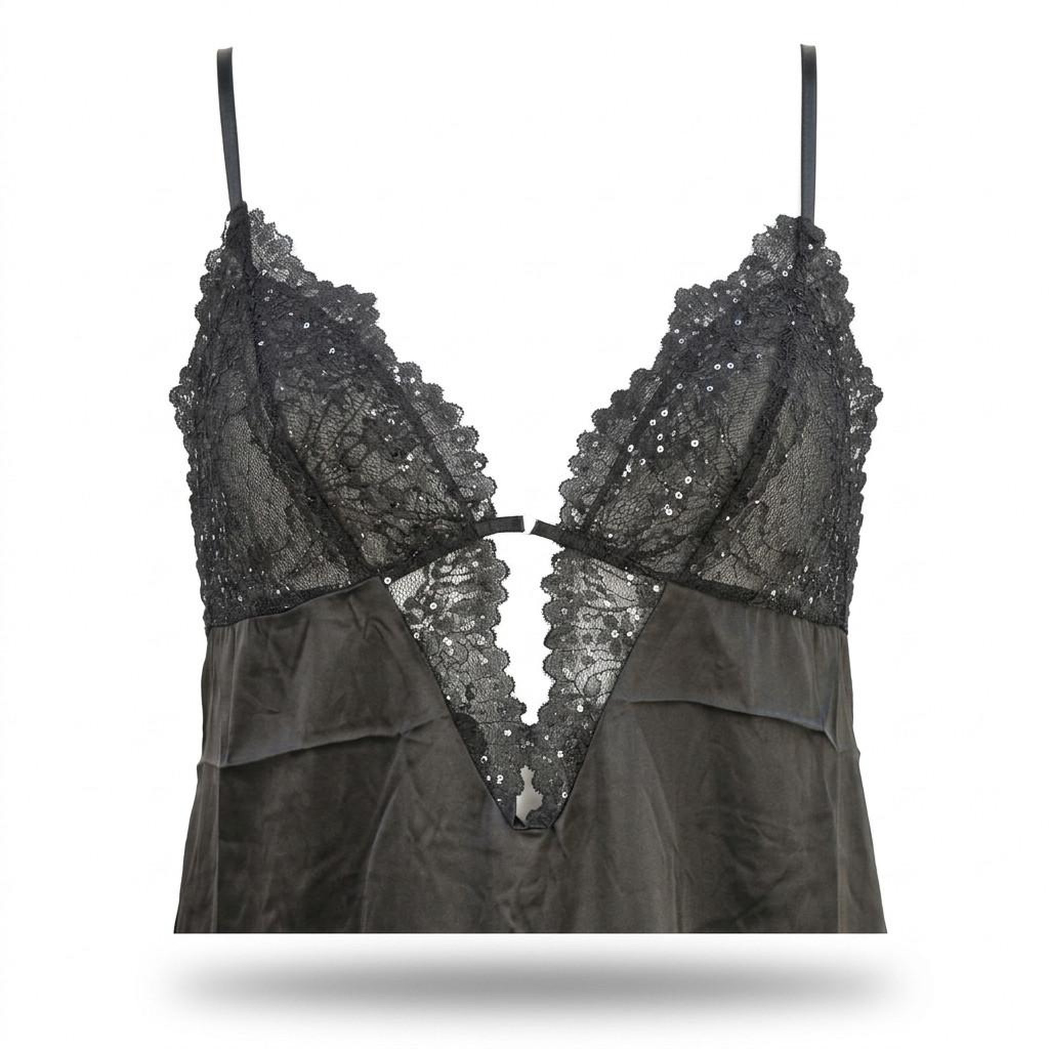 Voir la diapositive 3 : OZABI OZABI Nuisette et Kimono Femme Satin Effet Soie Dentelle Pailletée