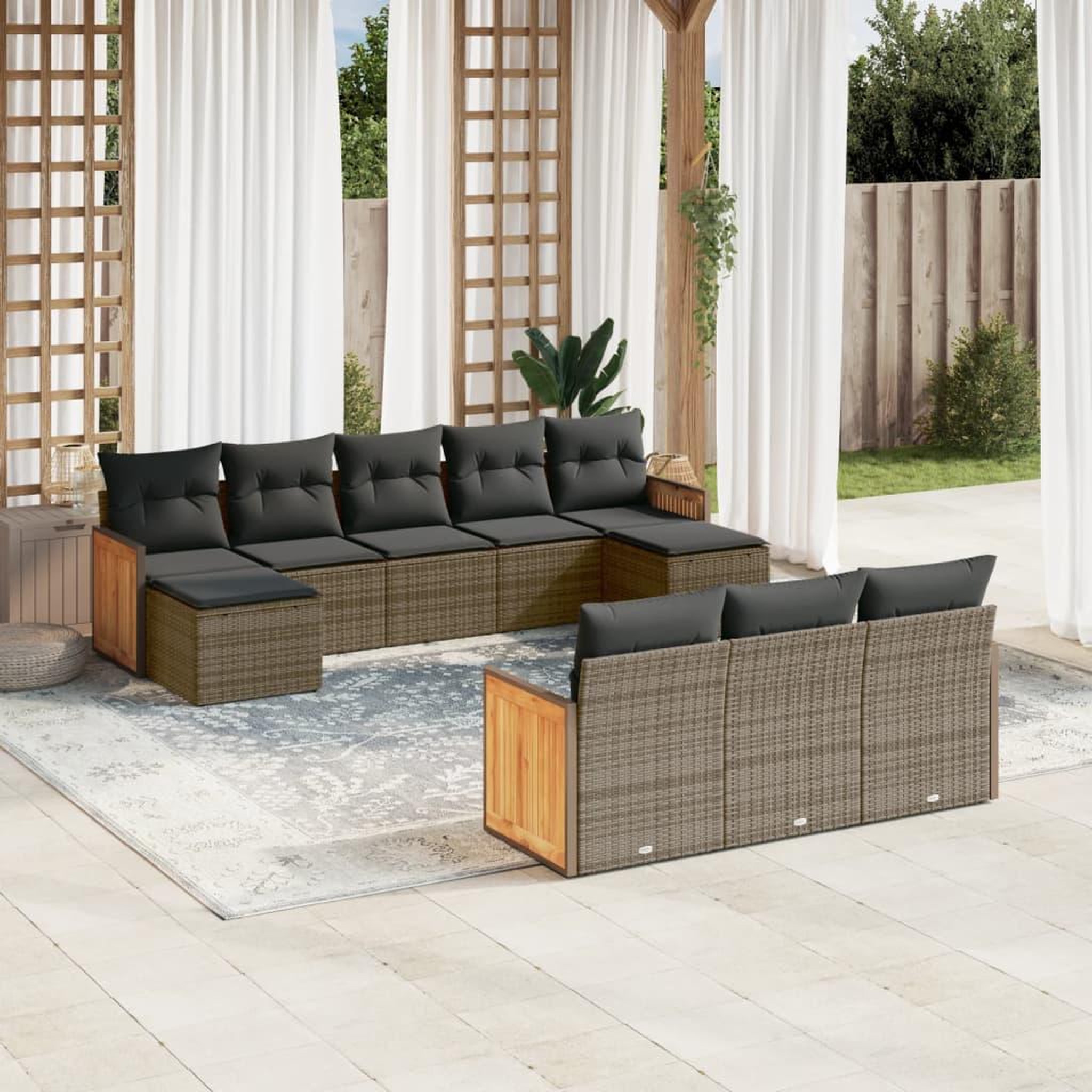 VIDAXL Salon de jardin avec coussins 10 pcs gris resine tressee