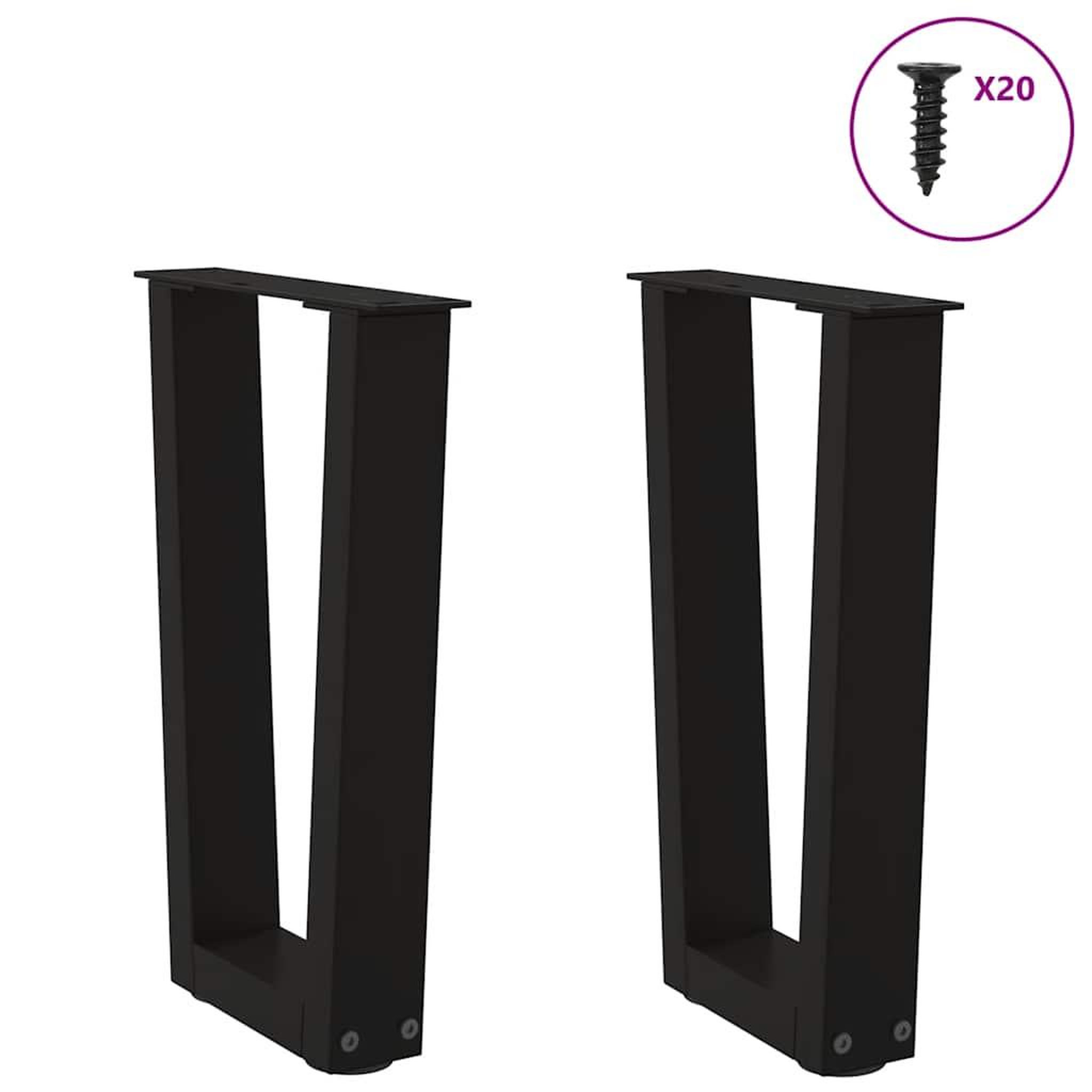 Voir la diapositive 3 : VIDAXL Pieds de table a manger forme de V 2 pcs noir 38x(42-43,3) cm