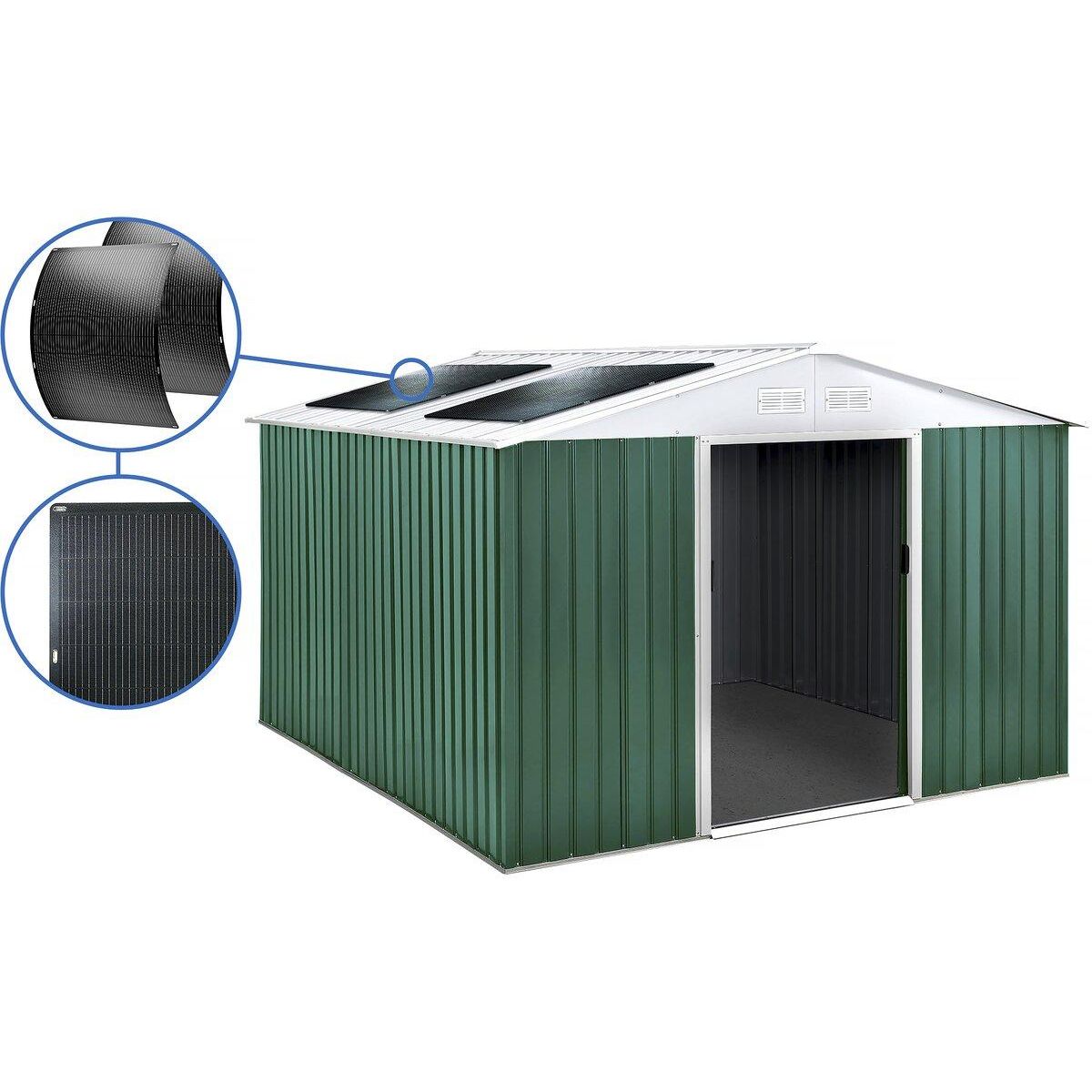Habitat et Jardin Abri de jardin métal -  Rosas   - 10,85 m² avec panneaux solaires - Vert