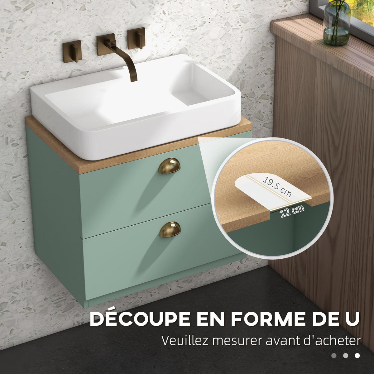KLEANKIN Ensemble 2 meubles salle de bain - meuble sous-vasque suspendu, armoire murale miroir - aspect bois clair vert