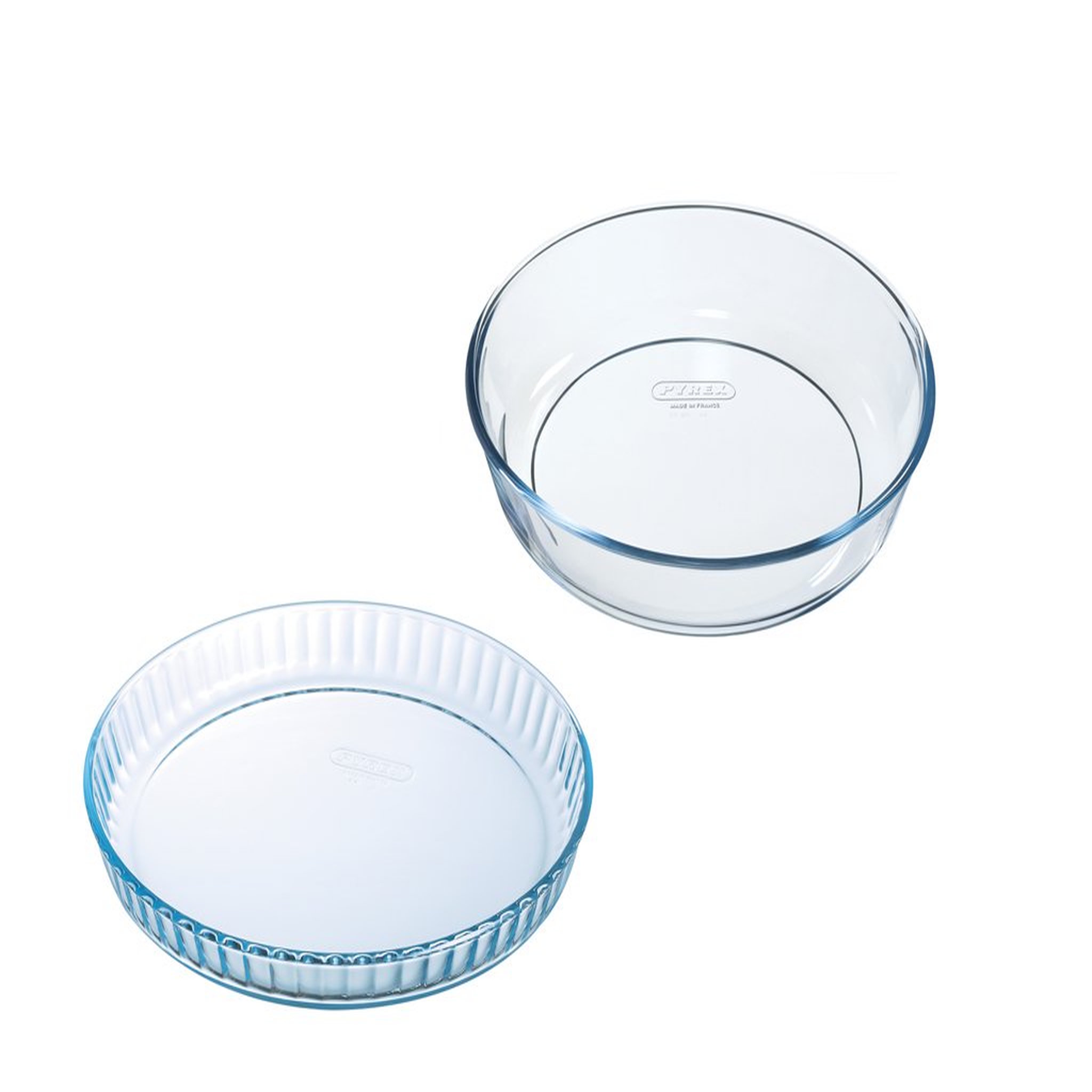 Voir la diapositive 3 : PYREX Lot moule à manque verre 26cm + moule à tarte verre 28cm