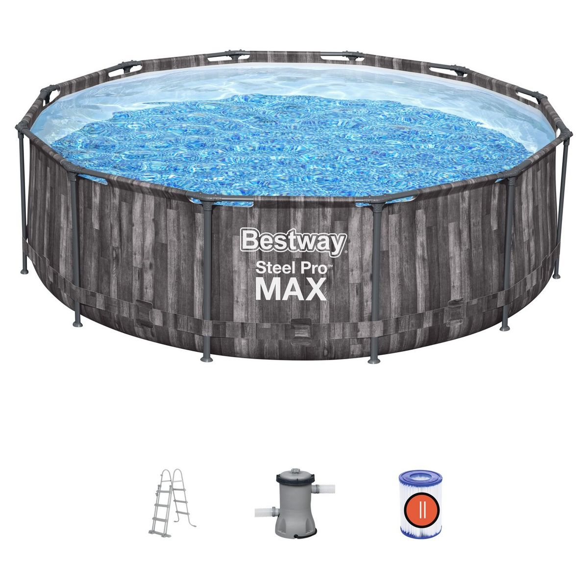 BESTWAY Piscine tubulaire ronde - Décor bois - 366x100cm - STEEL PRO MAX™