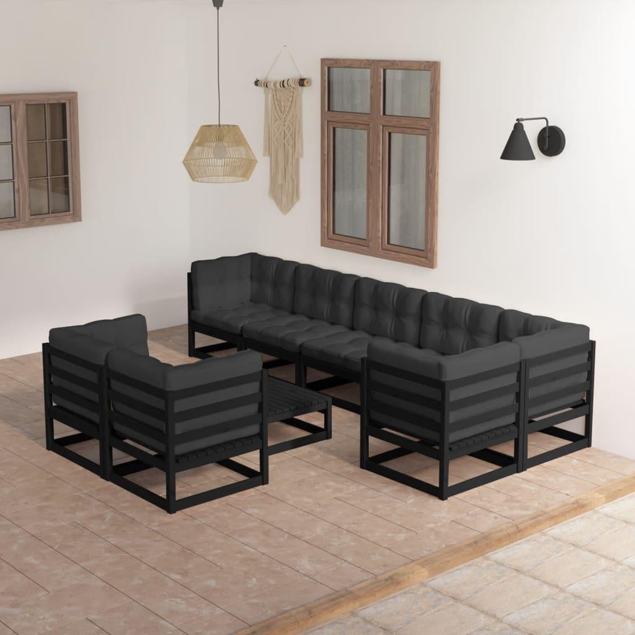 Voir la diapositive 1 : VIDAXL Salon de jardin 9 pcs avec coussins Bois de pin massif
