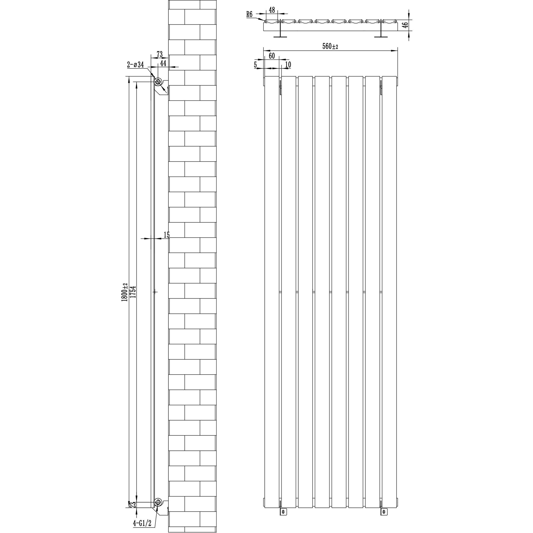 Voir la diapositive 5 : MONSTERSHOP Radiateur plat à 1 panneau & vannes - 1800 x 560 mm