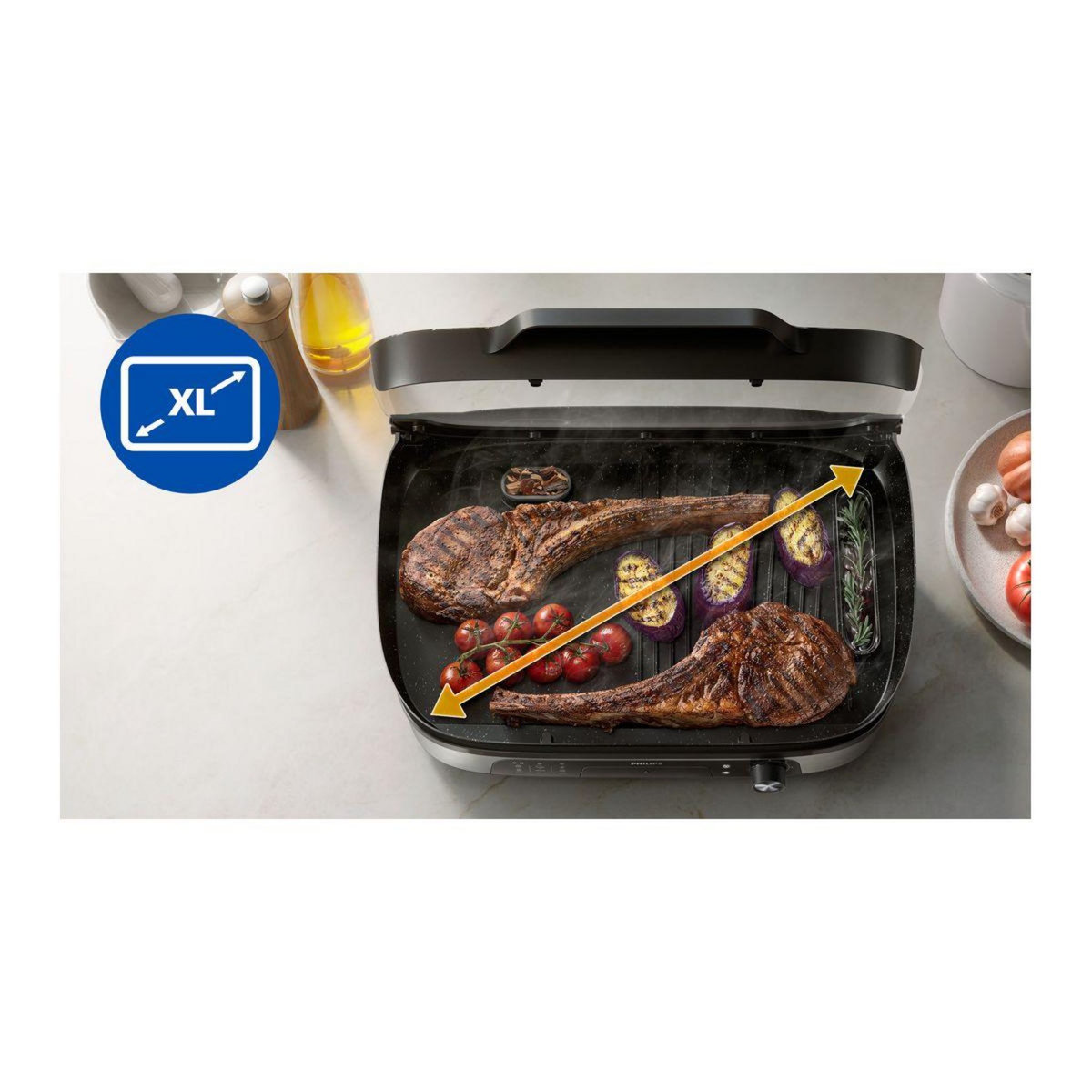 Philips Plancha électrique HD6212/90  couvercle verre à poser, 50x25 cm