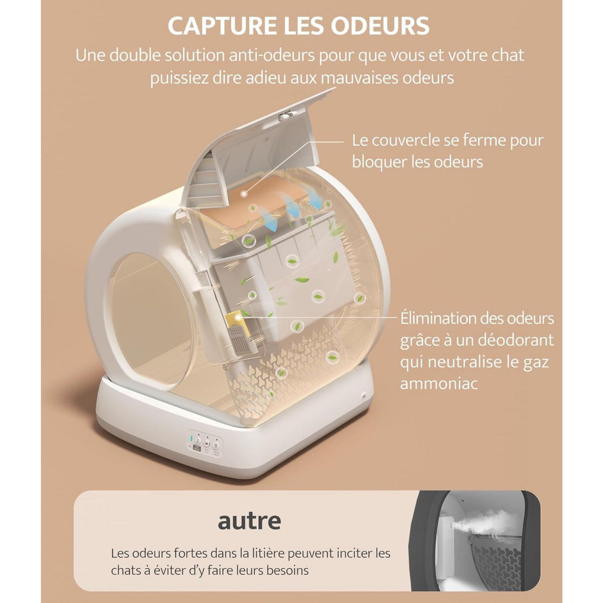 Litière Automatique pour Chat – Bac à Litière Autonettoyant Électrique avec 10 Capteurs de Sécurité, Contrôle via Application, Entrée Basse et Système de Désodorisation