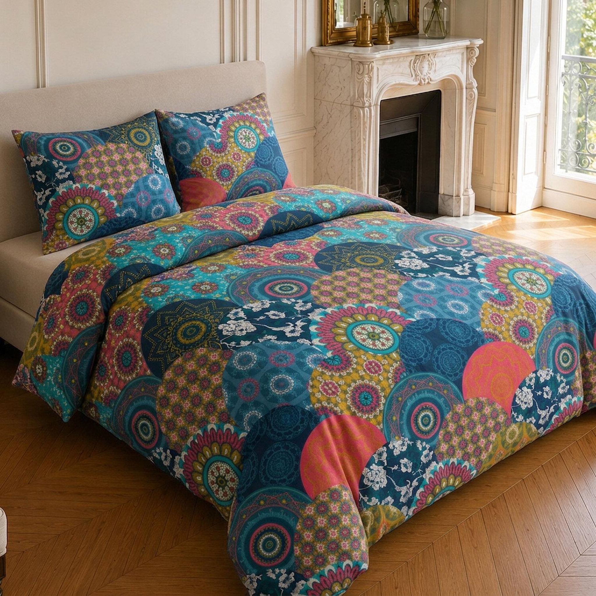 Voir la diapositive 2 : Home collection Parure housse de couette imprimée 100% coton 57 fils - colorado