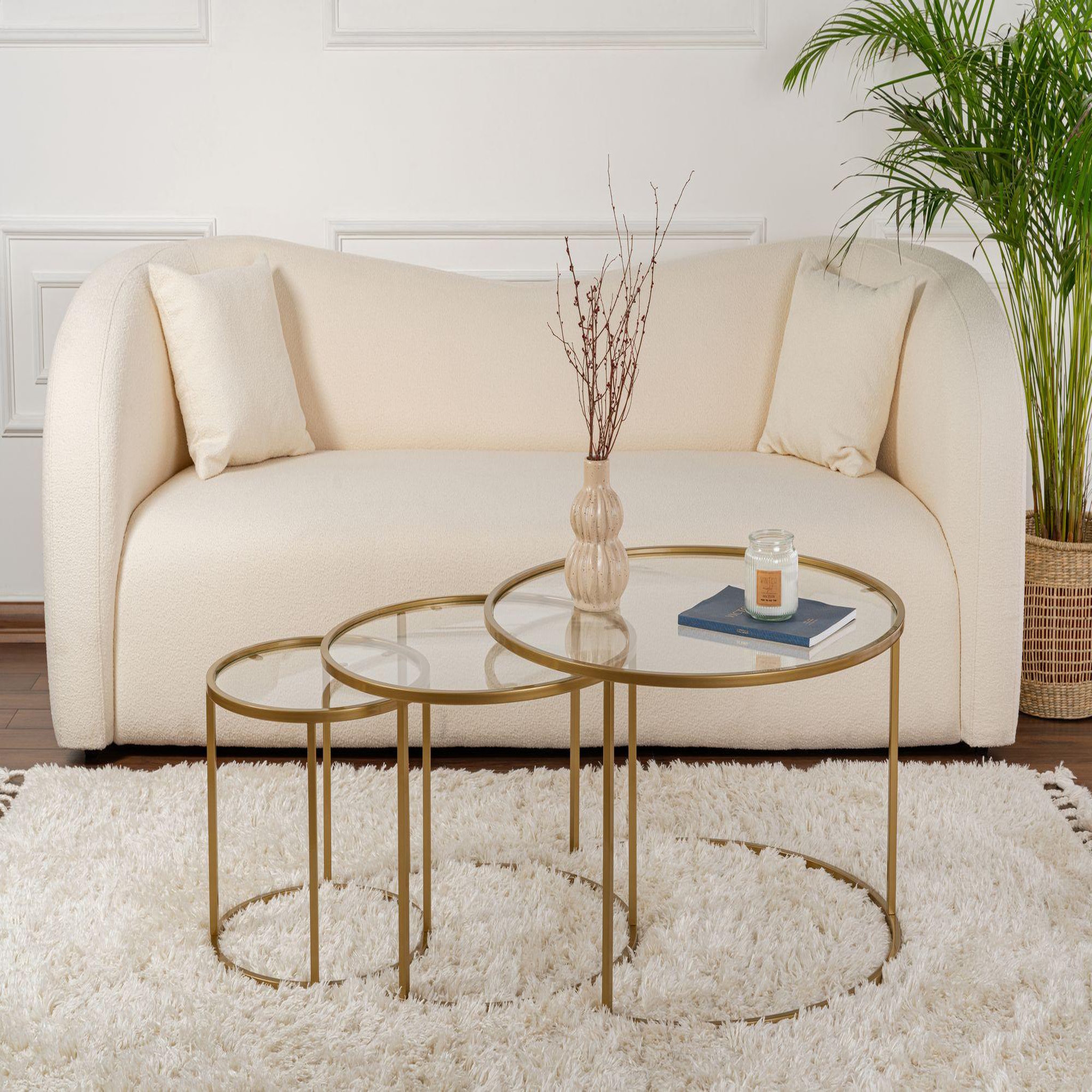 Voir la diapositive 3 : Habitat et Jardin Lot de 3 tables basses en métal  aurum  - 80 x 80 x 43 cm - or transparent