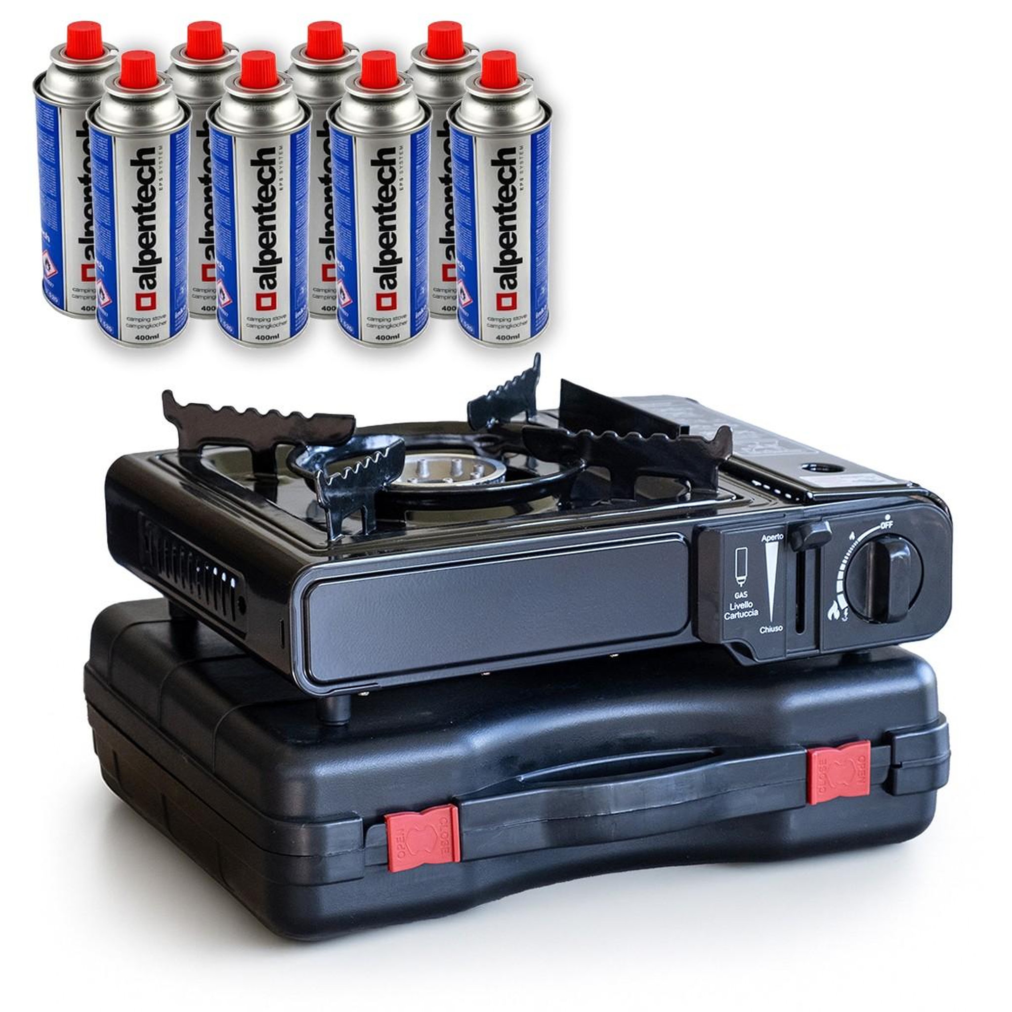 Voir la diapositive 1 : BRIXO Réchaud à gaz 2200W + 8 cartouches de gaz Camping Cuisine Extérieure
