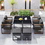Voir la diapositive 1 : MERAX Salon de jardin 6 places avec table carrée, 4 fauteuils et 2 poufs