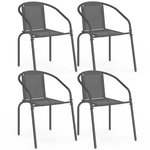 ID MARKET Lot de 4 chaises de jardin THELMA métal et textilène empilables gris anthracite