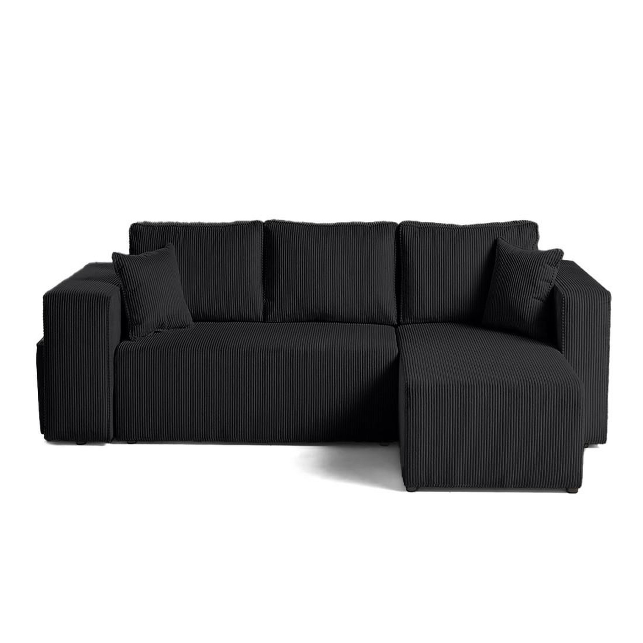 Voir la diapositive 1 : BEST MOBILIER Topaze - canapé d'angle réversible 4 places - convertible avec coffre, tablette et poufs - en velours côtelé