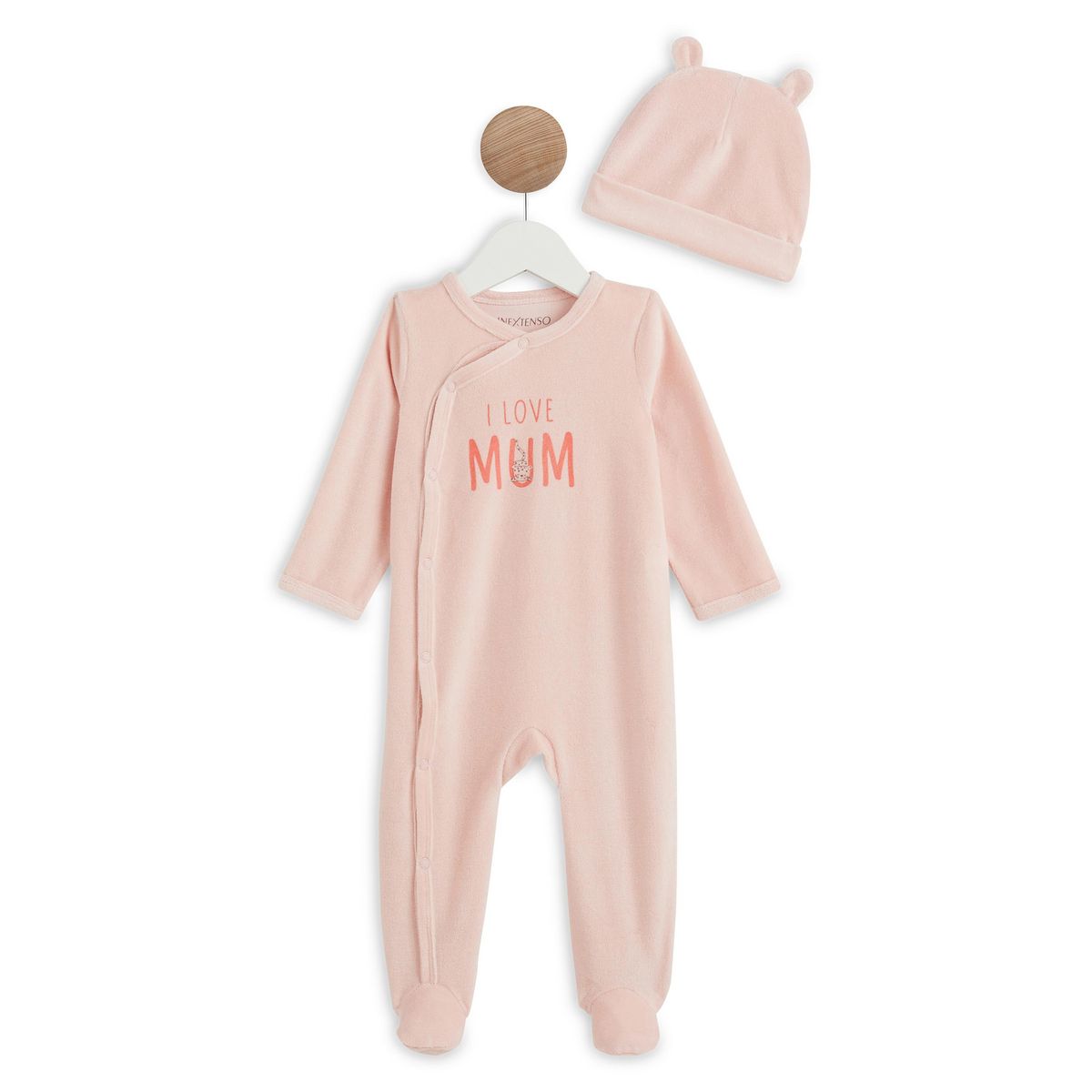 IN EXTENSO Dors bien + bonnet velours "i love MUM" bébé fille