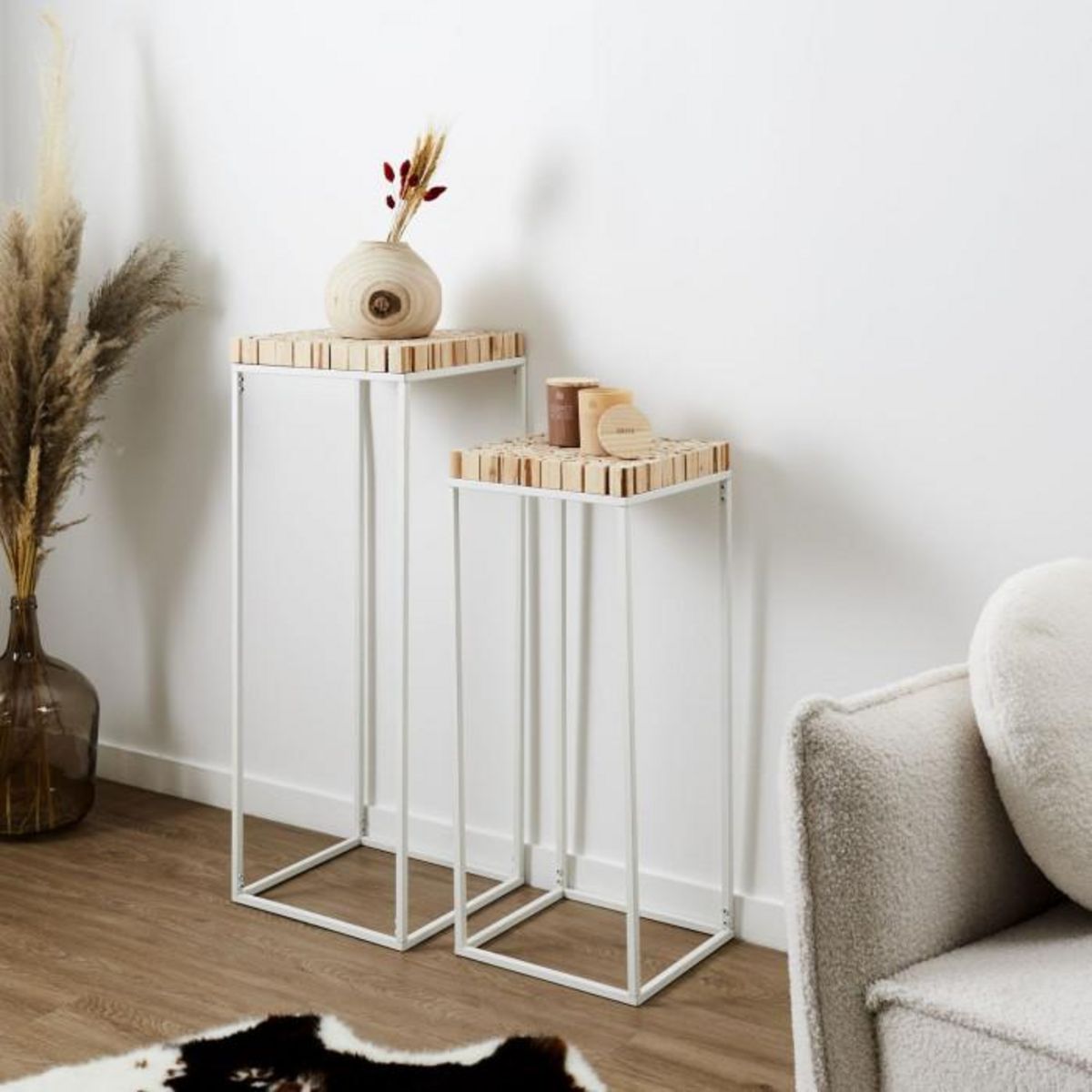 Paris Prix Lot de 2 Sellettes Gigognes  Rondin  90cm Blanc