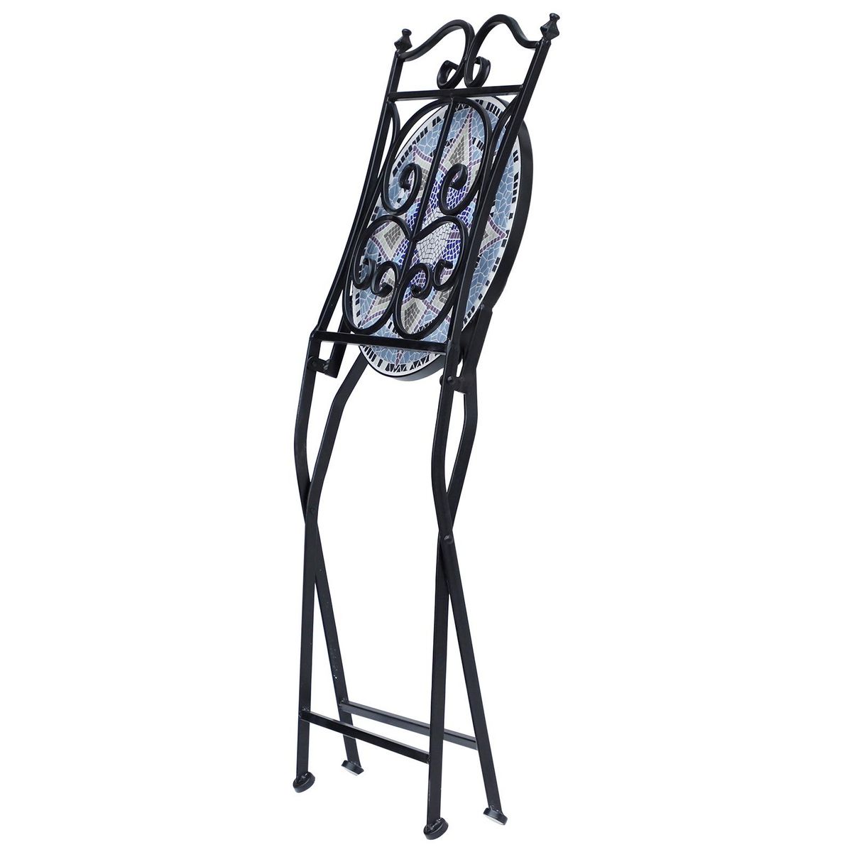 OUTSUNNY Table ronde style fer forgé bistro plateau mosaïque motif fleur métal époxy anticorrosion noir céramique