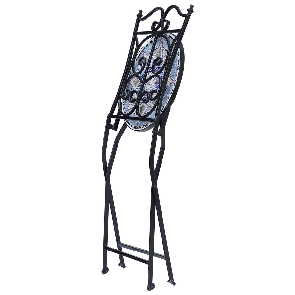 OUTSUNNY Table ronde style fer forgé bistro plateau mosaïque motif fleur métal époxy anticorrosion noir céramique