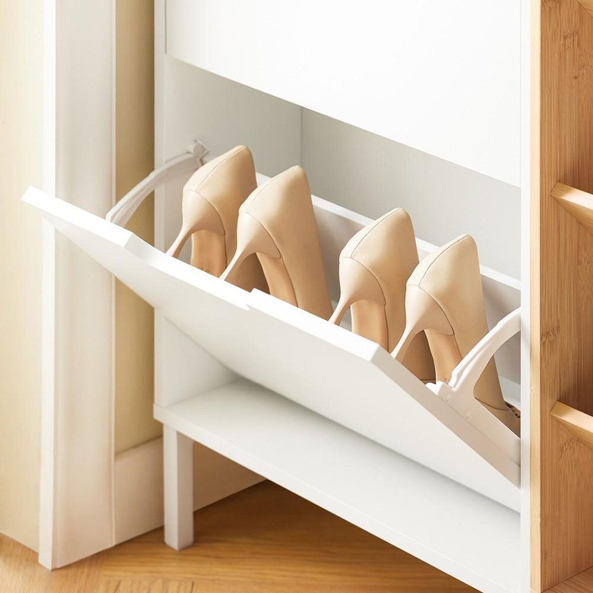 SOBUY SoBuy - Meuble À Chaussures à 4 tiroirs - Blanc - 126x47x85cm - Minimaliste - FSR183-NW