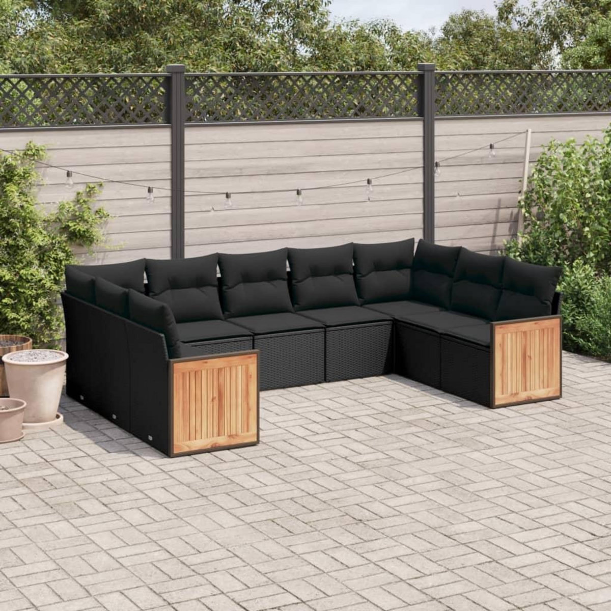 VIDAXL Salon de jardin 9 pcs avec coussins noir resine tressee