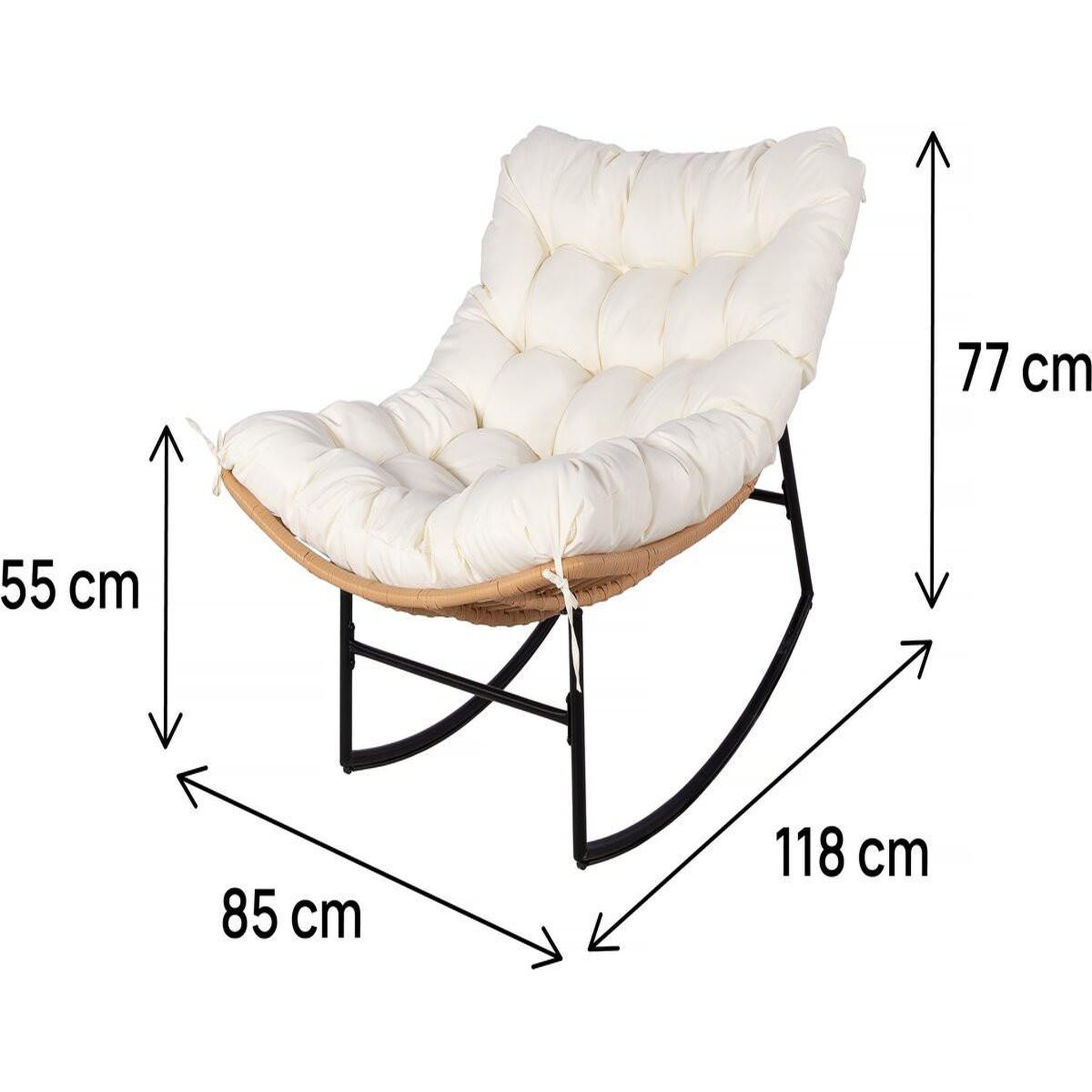 Voir la diapositive 3 : Habitat et Jardin Fauteuil à bascule papasan avec coussin intérieur/extérieur  papaya  - beige