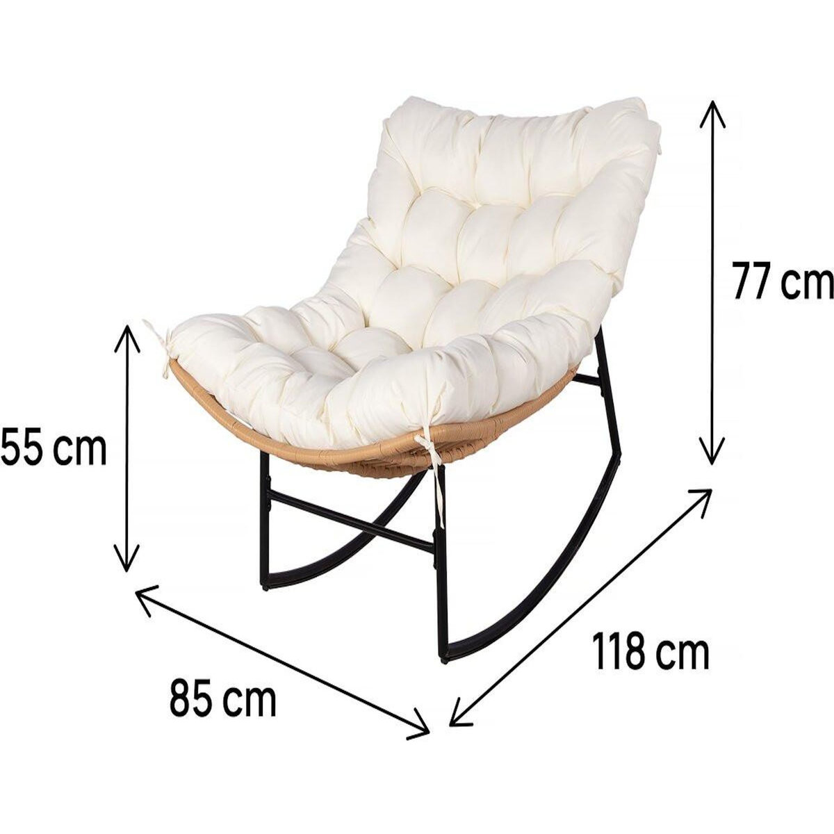 Habitat et Jardin Fauteuil à bascule papasan avec coussin intérieur/extérieur  Papaya  - Beige
