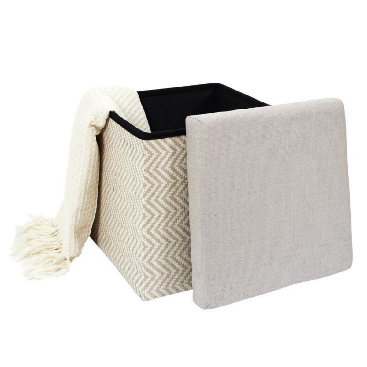 Paris Prix Pouf Coffre Pliable  Tressé  38cm Gris