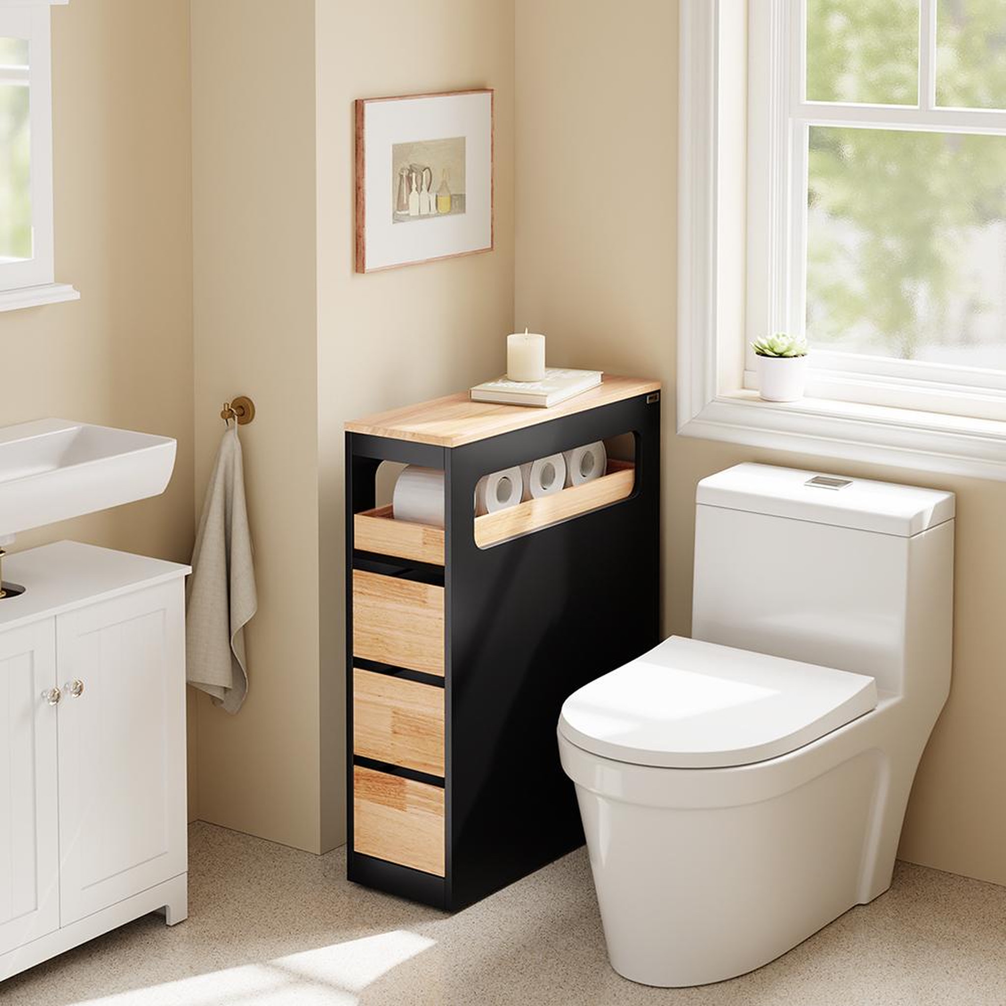 Voir la diapositive 2 : SOBUY SoBuy - Meuble bas de salle de bain à 4 tiroirs - Nordique - BZR54-II