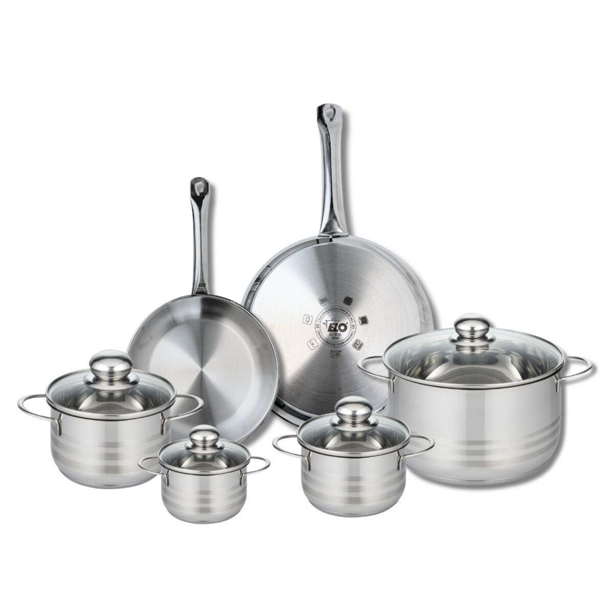 ELO Ensemble de 2 Poêles de cuisson 24 et 28 cm et 4 faitouts 12, 14, 16 et 24 cm Elo Profi Brillant