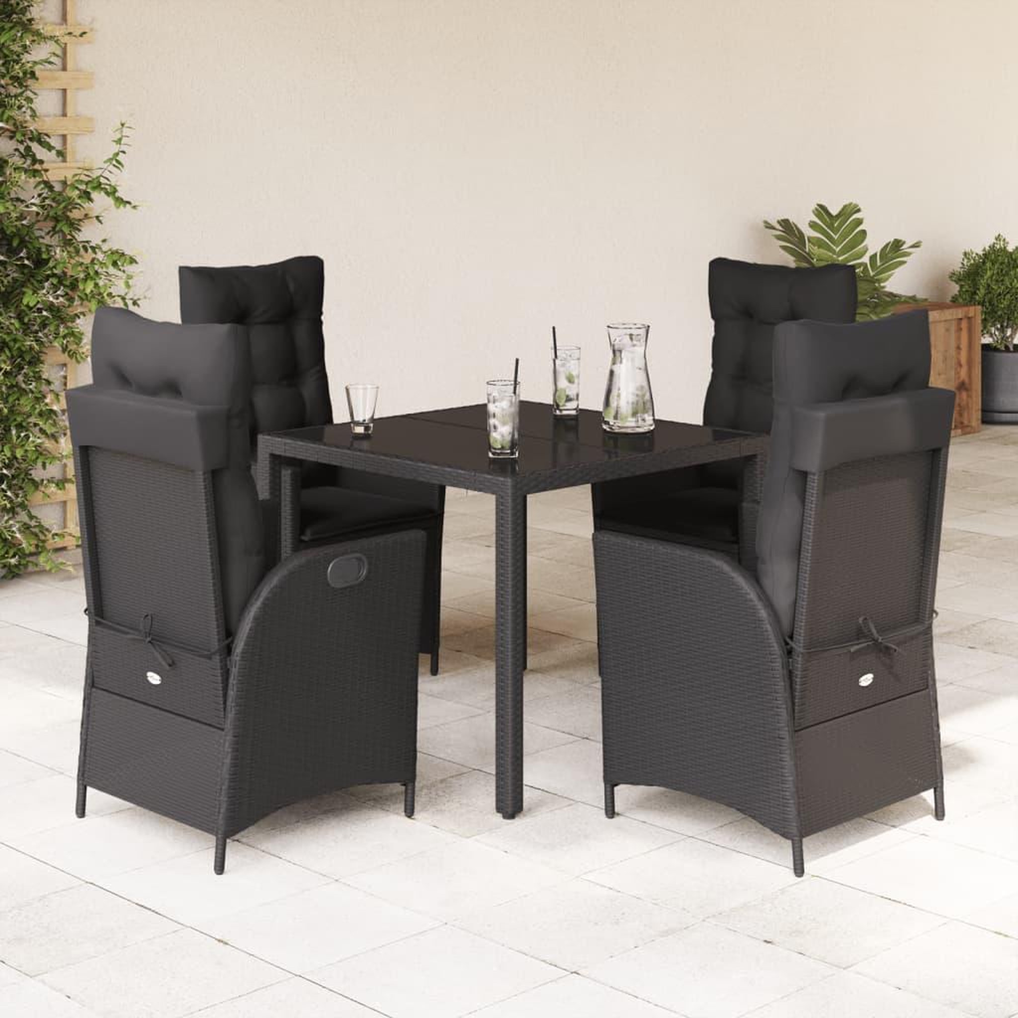 VIDAXL Ensemble a manger de jardin coussins 5pcs Noir Resine tressee