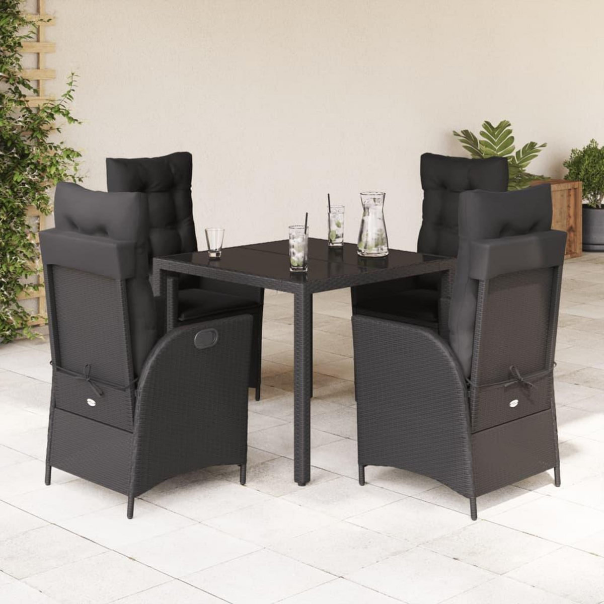 VIDAXL Ensemble a manger de jardin coussins 5pcs Noir Resine tressee