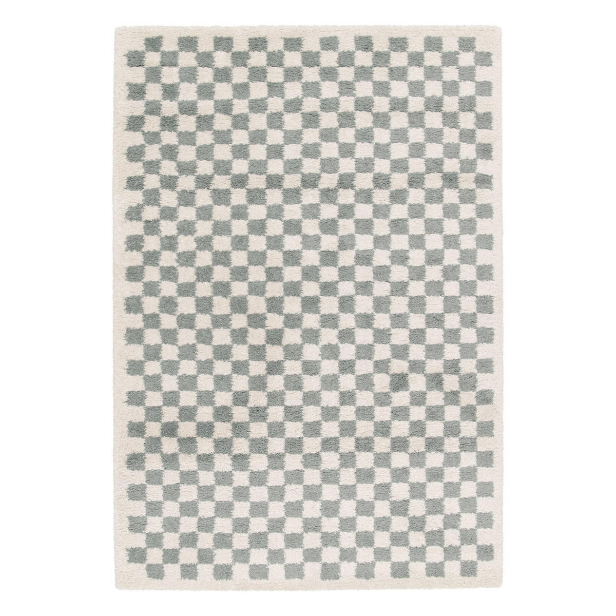 SWEEEK Tapis intérieur shaggy poils longs damier bleu clair et crème