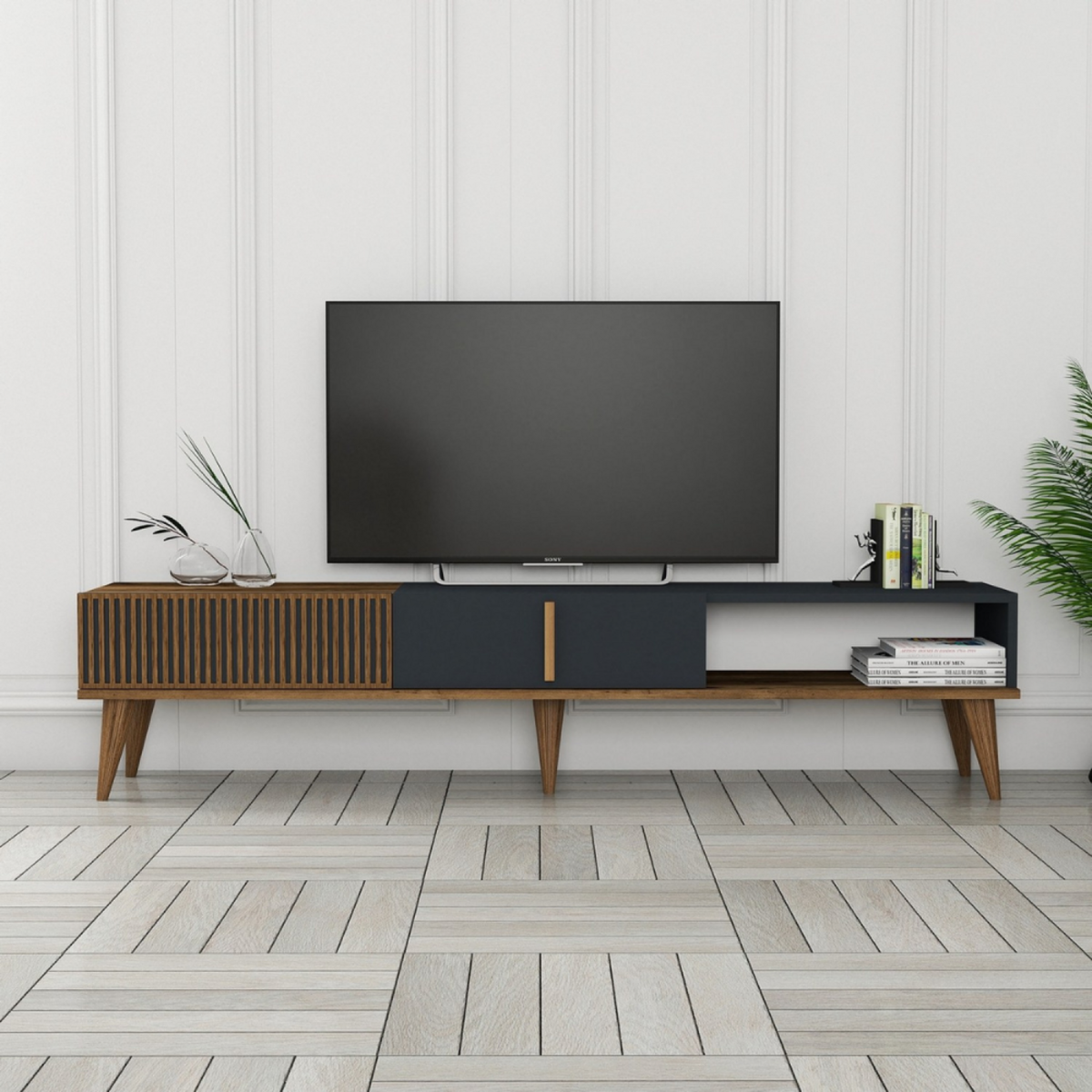 CONCEPT USINE Meuble TV design bois et anthracite 180 cm NOLA