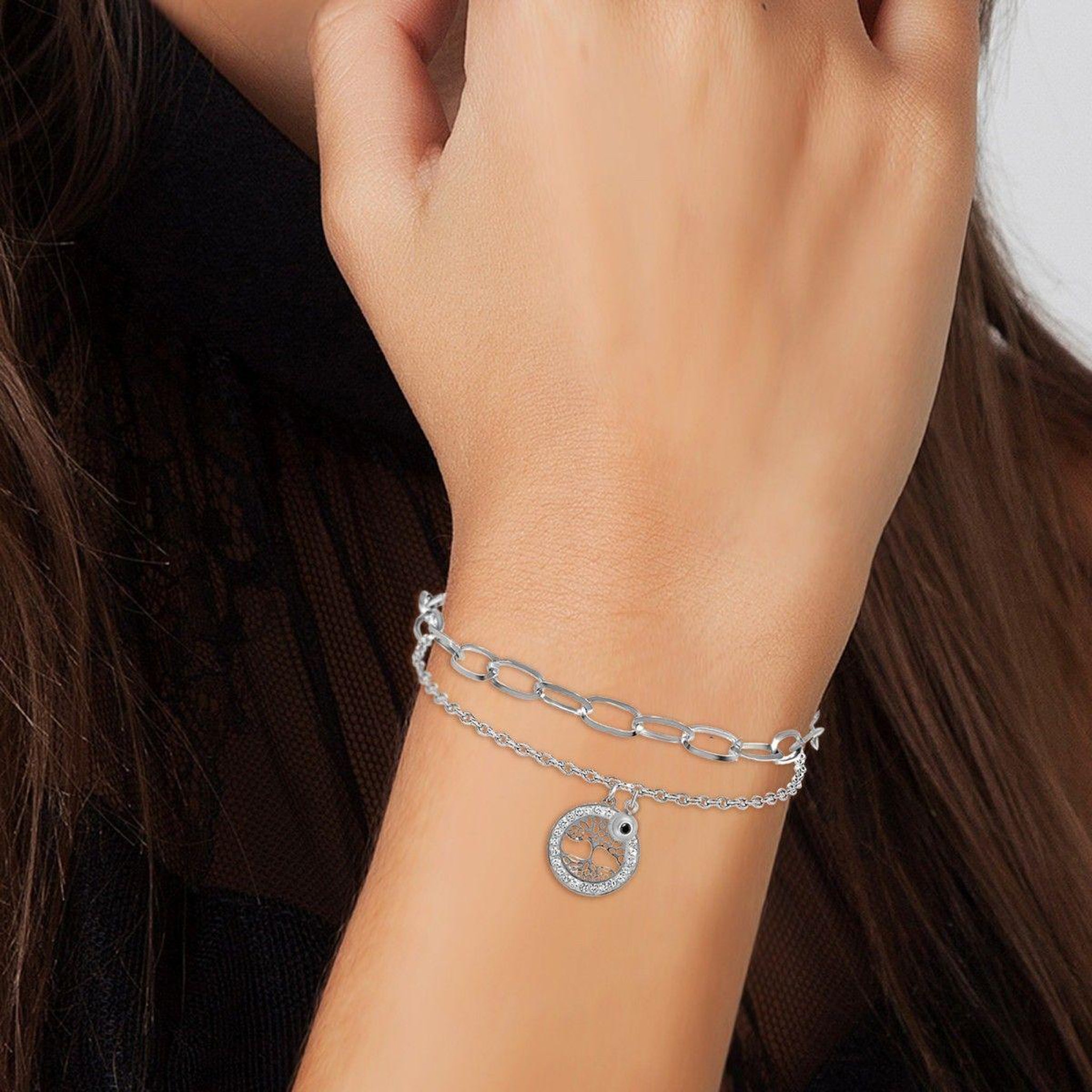 Voir la diapositive 2 : SC CRYSTAL Bracelet arbre de vie par SC Crystal orné d'un véritable diamant noir