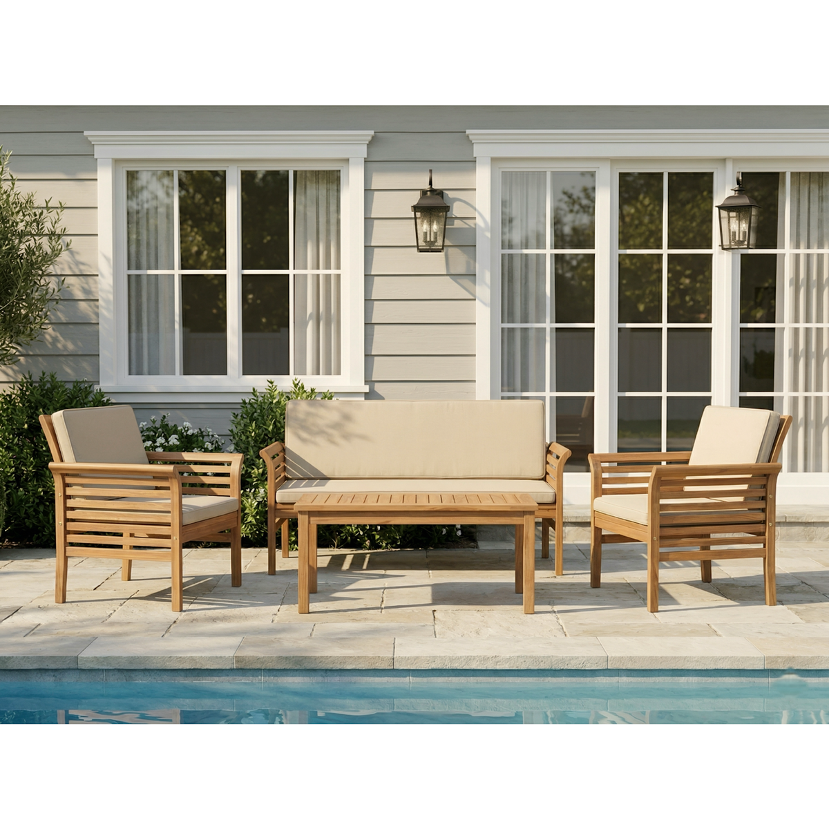 CONCEPT USINE Salon de jardin 4 places en acacia KAMPOT