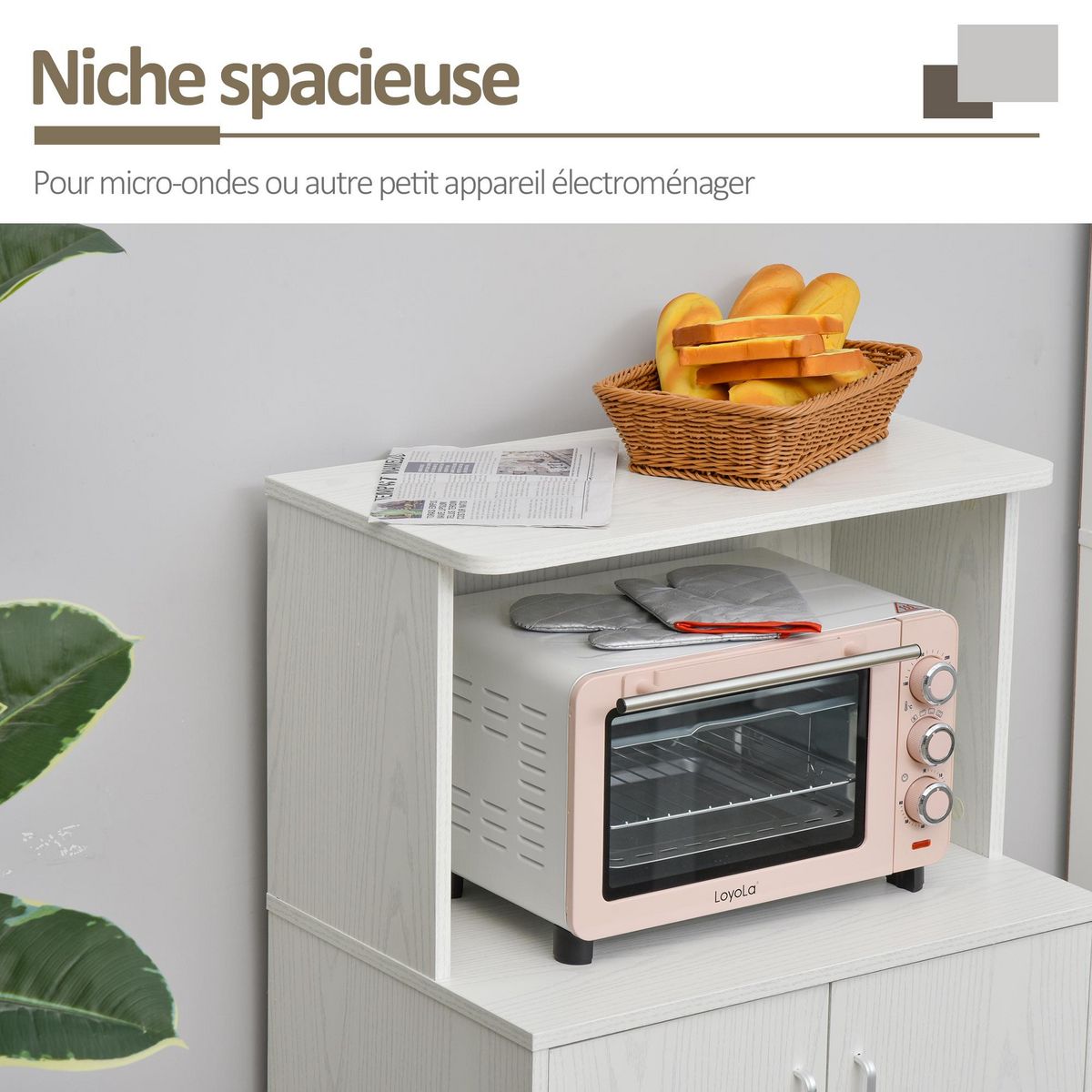HOMCOM Chariot desserte micro-ondes placard 2 portes - dim. 60,4L x 40,3l x 97H cm