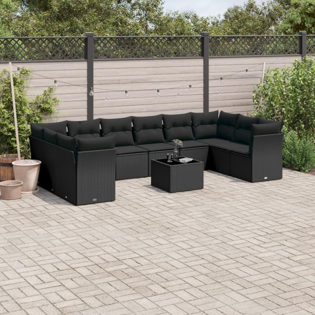 VIDAXL Salon de jardin 11 pcs avec coussins noir resine tressee