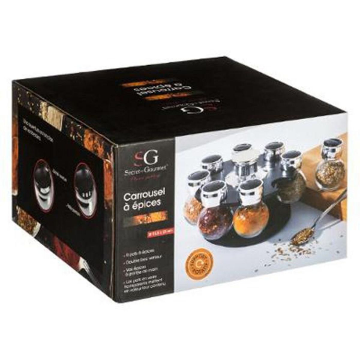 FIVE Présentoir à Épices Rotatif  Fioles  8 Pots Noir