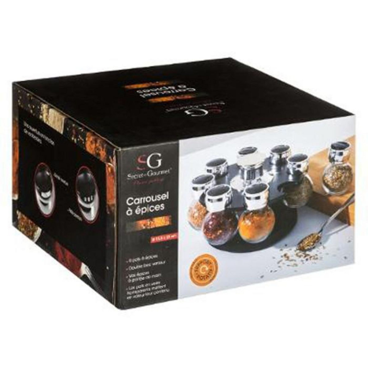FIVE Présentoir à Épices Rotatif  Fioles  8 Pots Noir