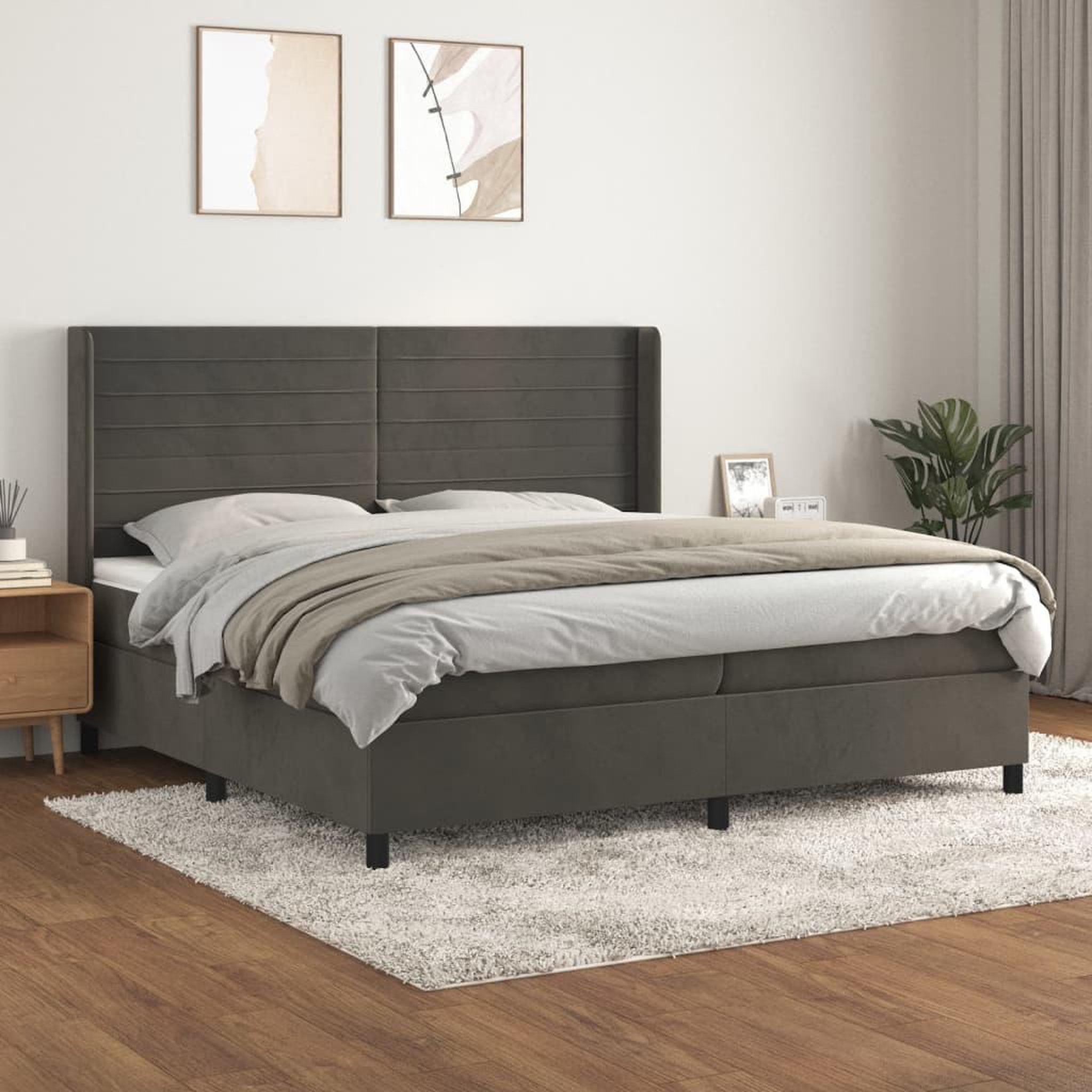 Voir la diapositive 1 : VIDAXL Sommier a lattes de lit et matelas Gris fonce 200x200cm Velours