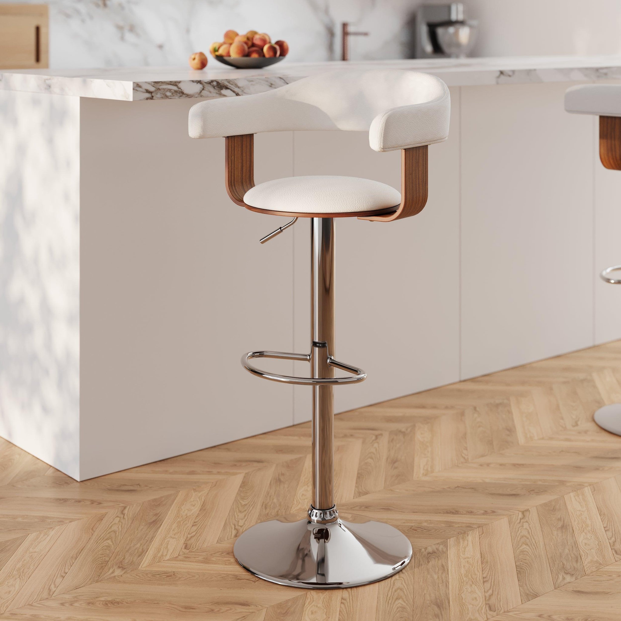 Voir la diapositive 2 : MAISON PAVANE Chaise de bar réglable et pivotante 62/84 cm en cuir synthétique blanc-harold