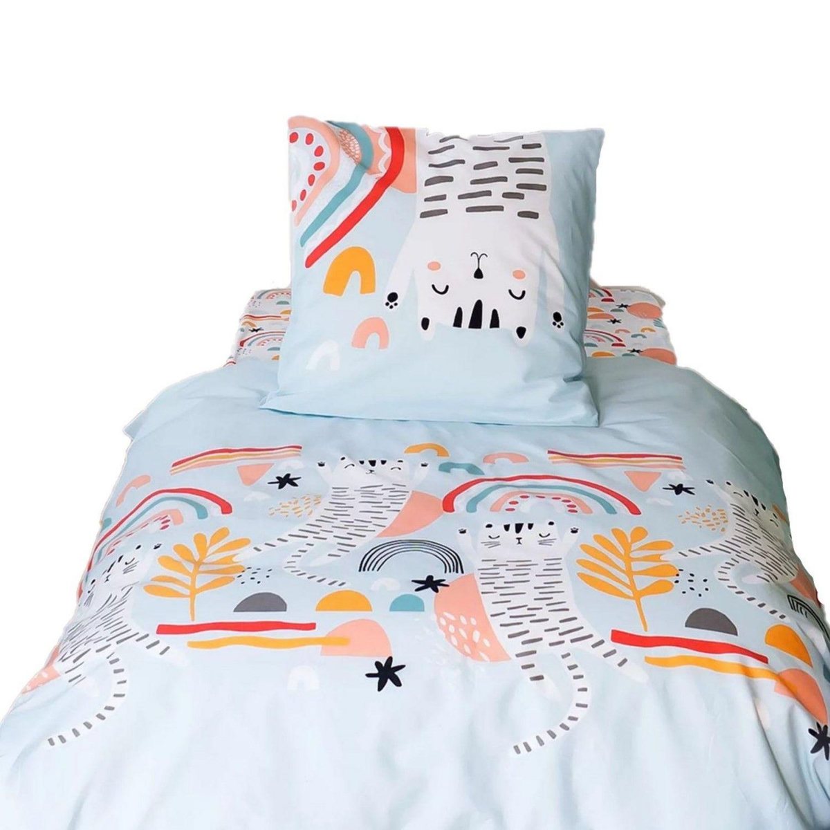 COTE DECO Parure de lit enfant Chat - Coton 57 fils/cm² - 140 x 200 cm