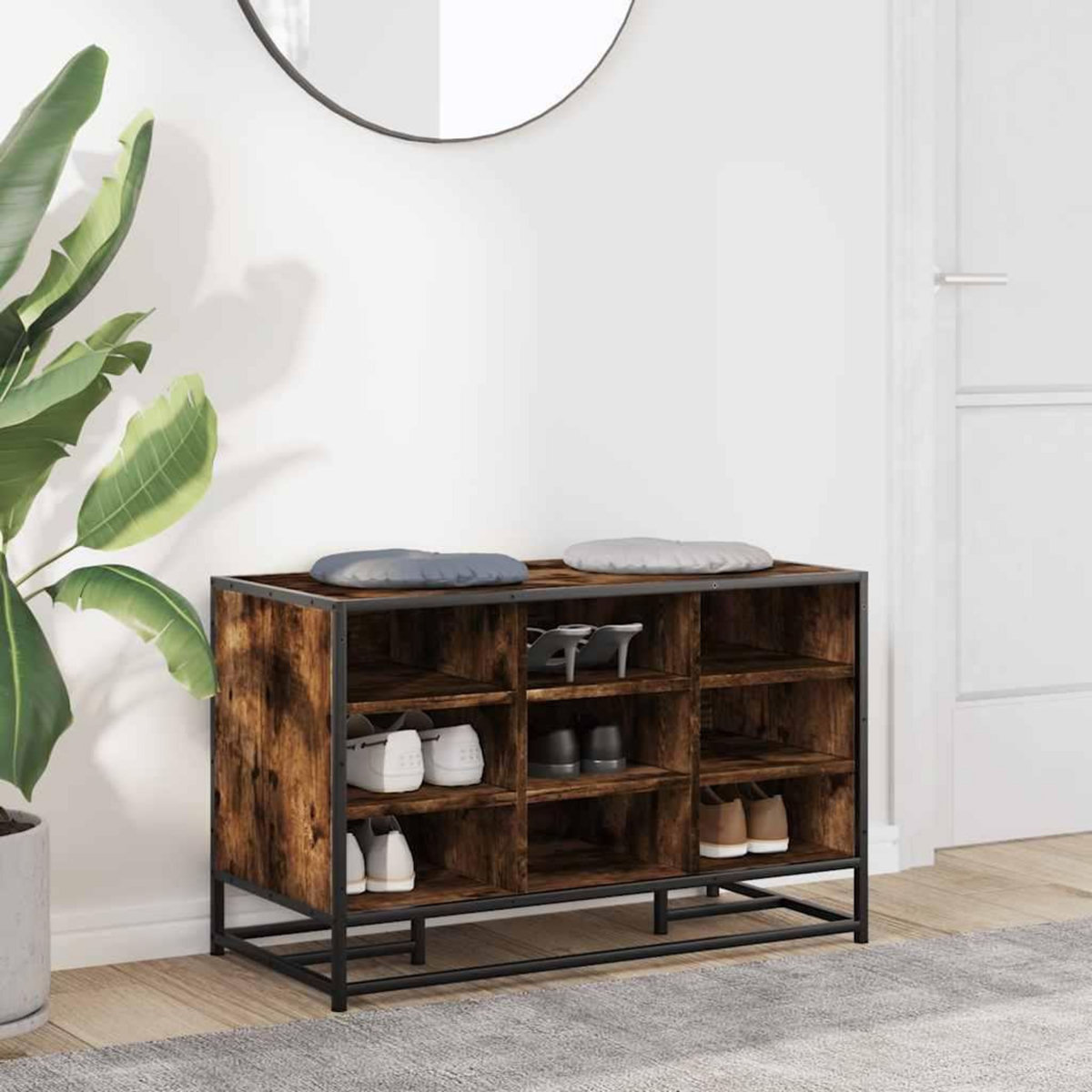 VIDAXL Banc a chaussures chene fume bois d'ingenierie et metal