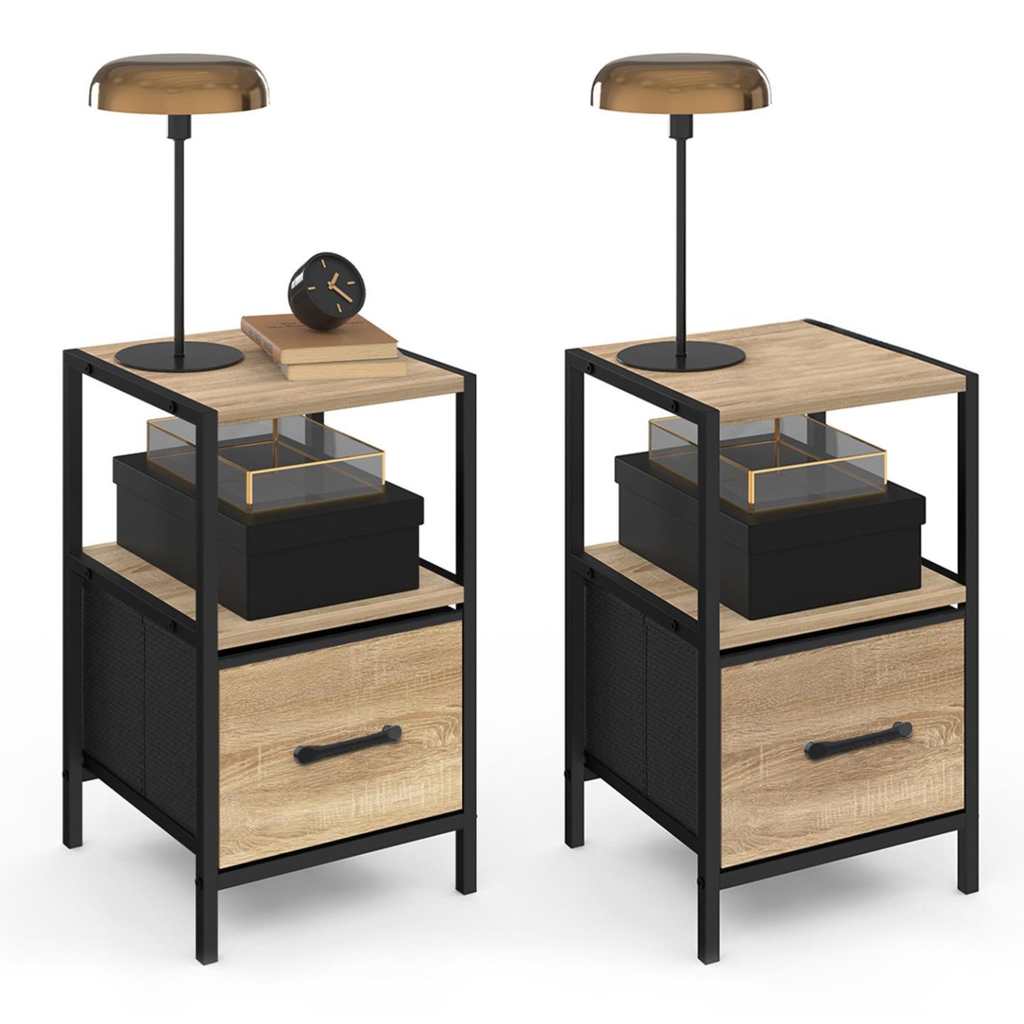 ID MARKET Lot de 2 tables de chevet utah 1 tiroir et 1 niche