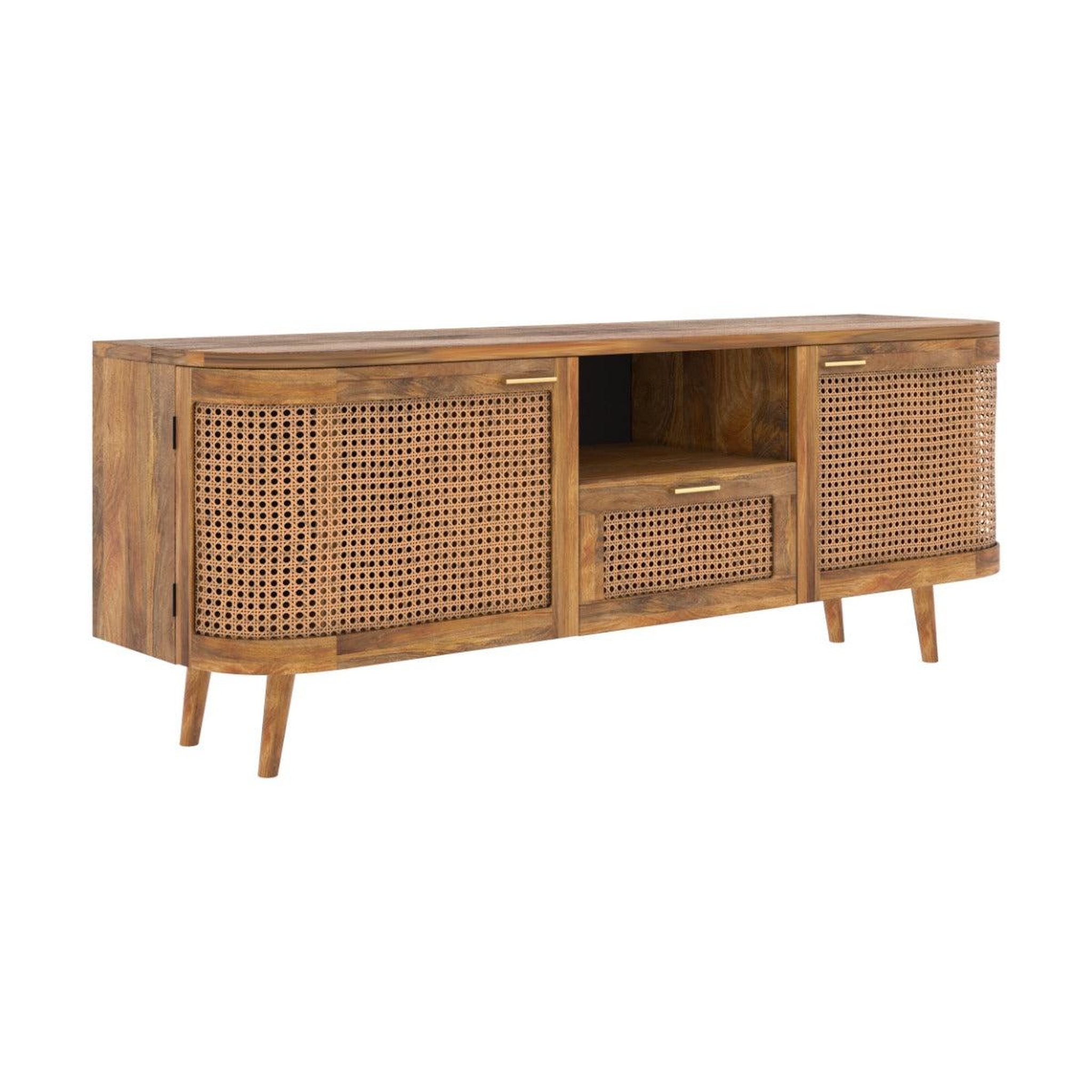 Voir la diapositive 3 : MAISON PAVANE Meuble tv en bois de manguier et cannage 145 cm-wava