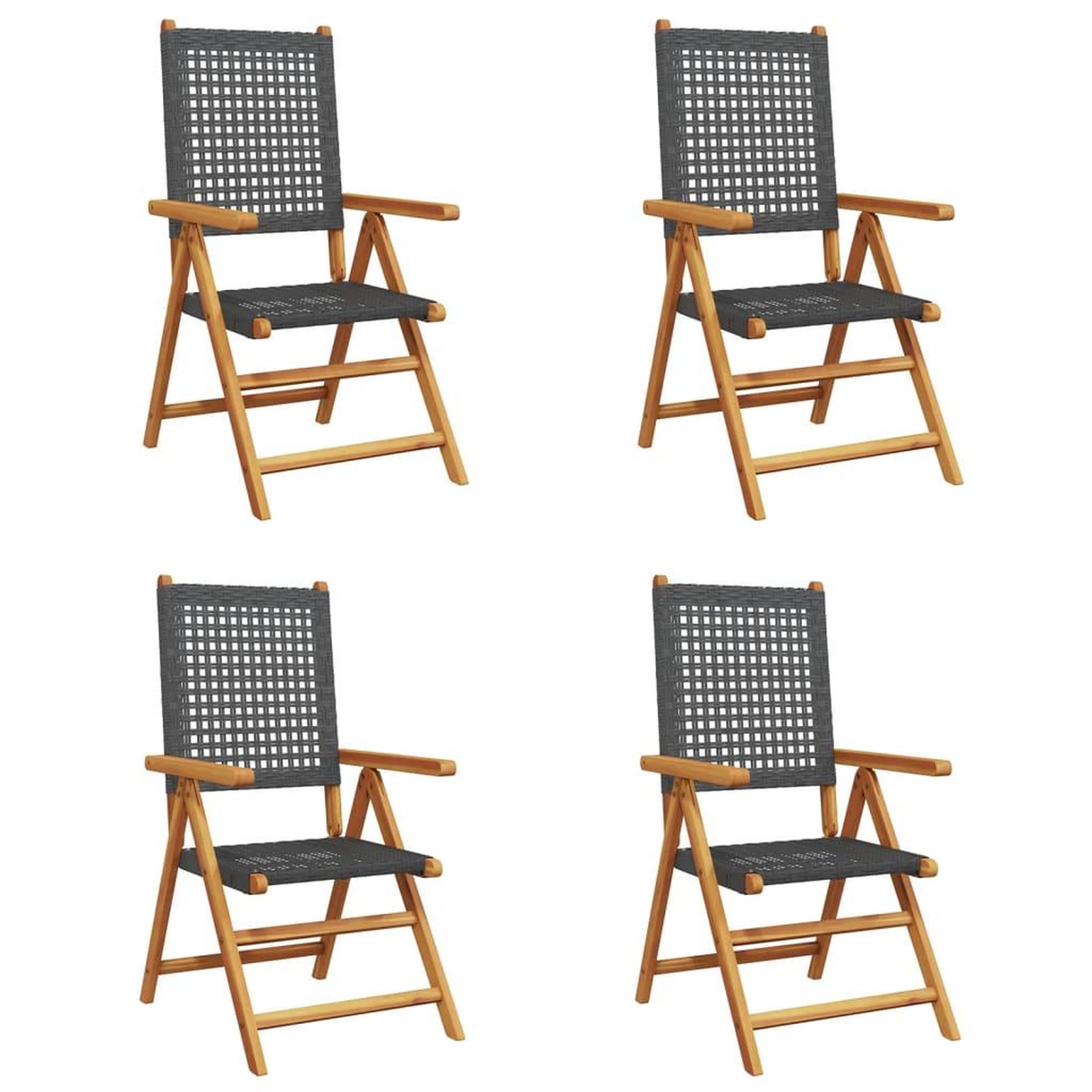 Voir la diapositive 2 : VIDAXL Chaises inclinables de jardin lot de 4 noir rotin bois massif