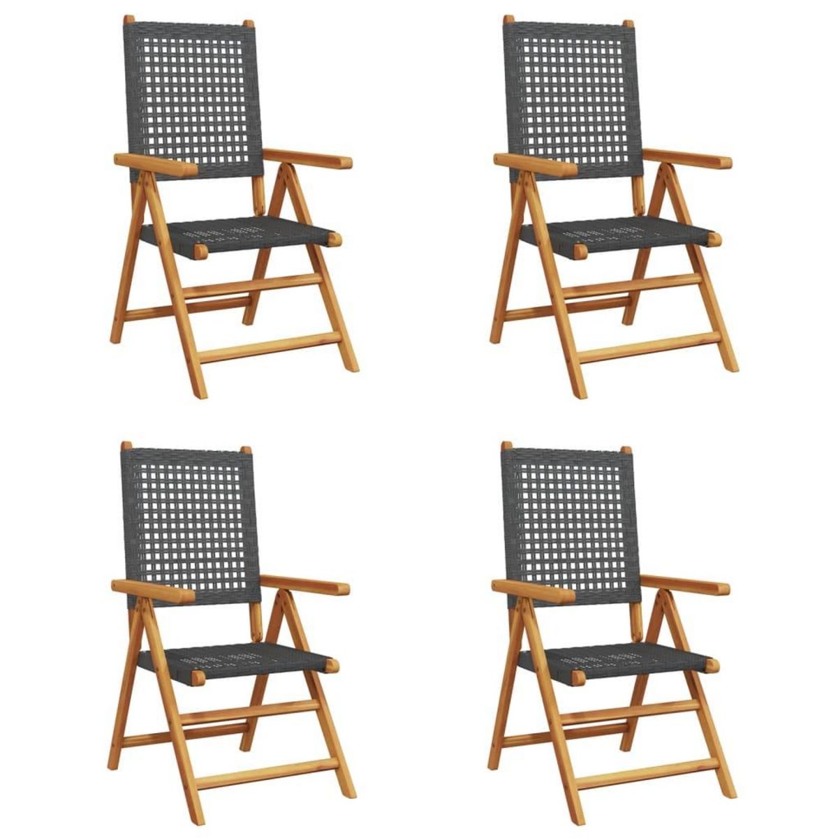 VIDAXL Chaises inclinables de jardin lot de 4 noir rotin bois massif