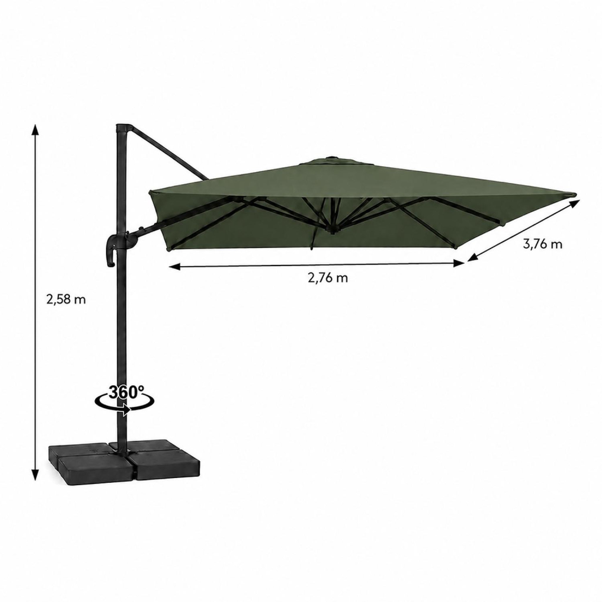 Voir la diapositive 3 : CONCEPT USINE Parasol rectangulaire 3x4 déporté rotatif vert en aluminium CEZIR