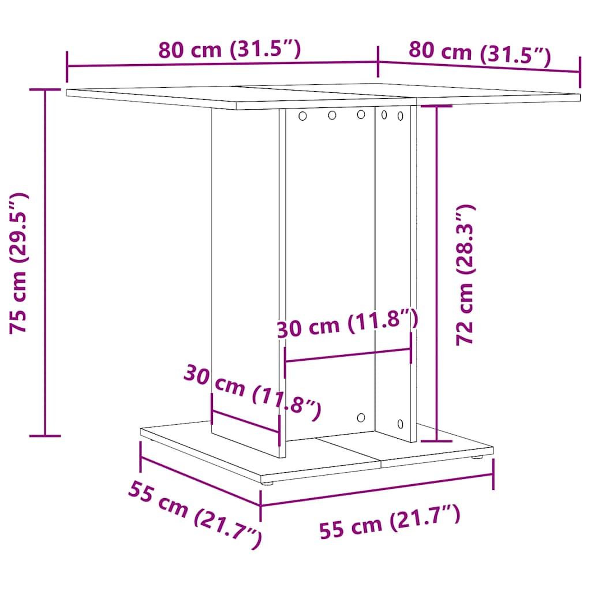 Voir la diapositive 6 : VIDAXL Table a dîner Chene sonoma 80x80x75 cm Bois d'ingenierie